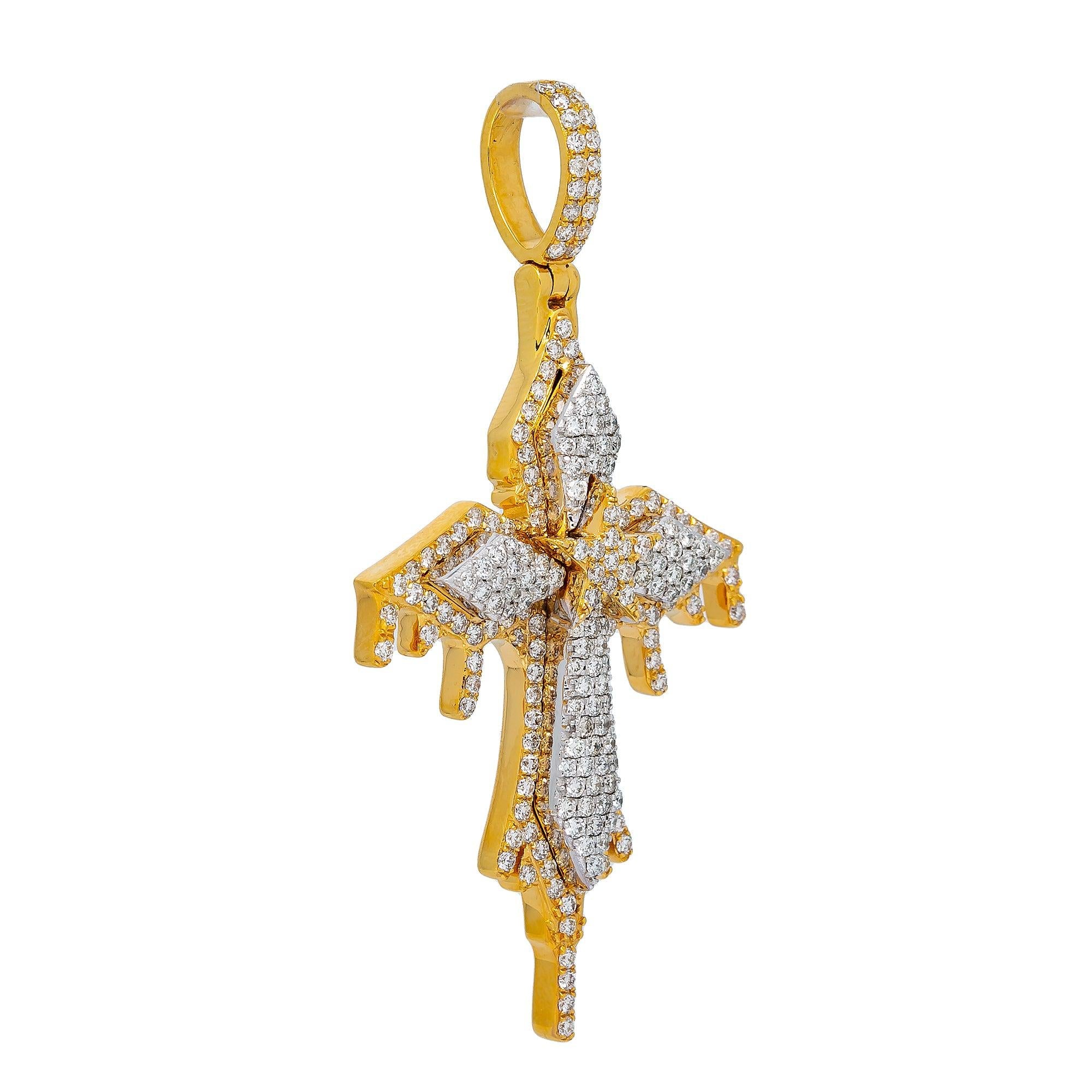 14K YELLOW GOLD DIAMOND DRIP CROSS PENDANT
