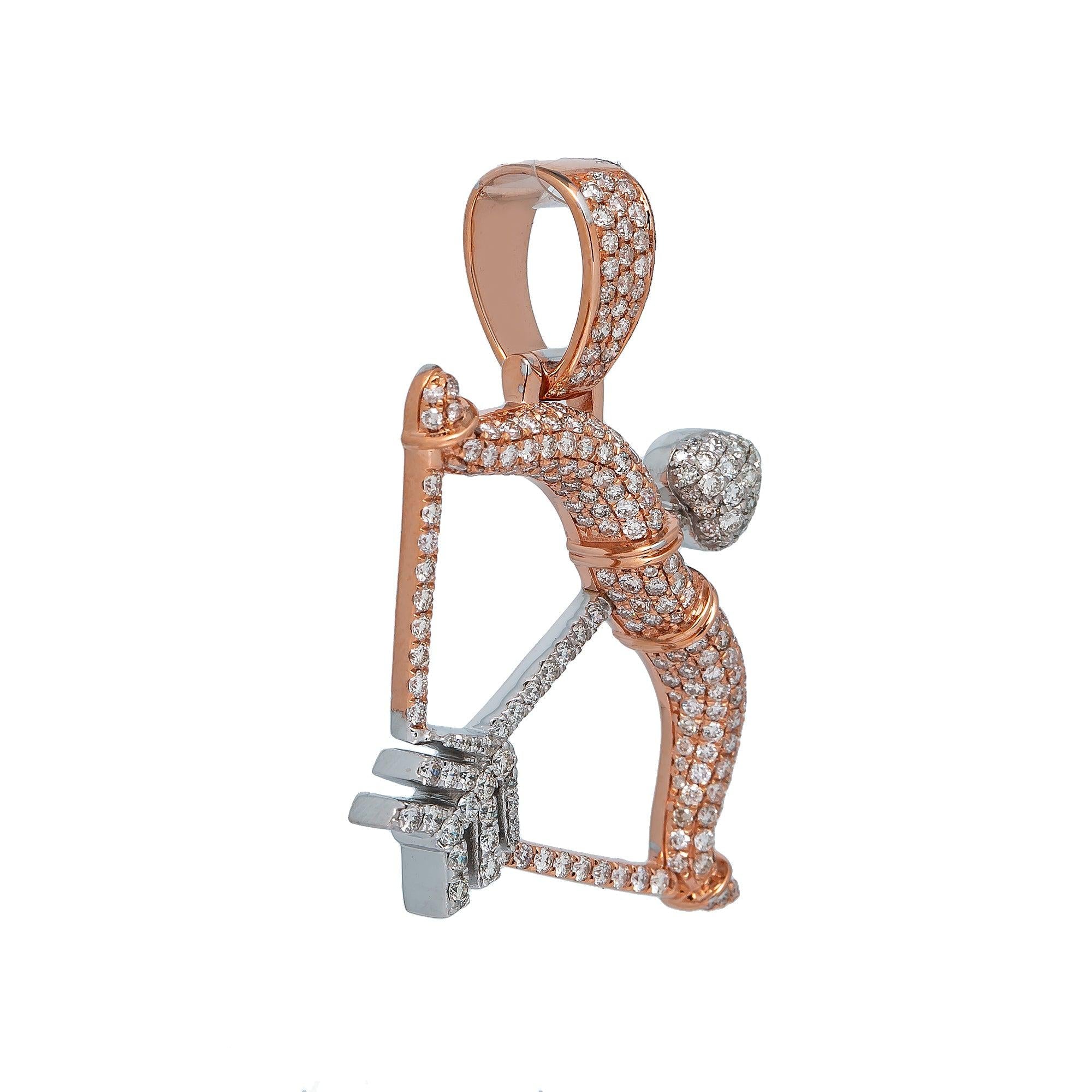 14K ROSE/WHITE GOLD DIAMOND CUPID BOW & ARROW PENDANT