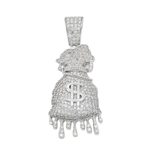 14K GOLD DIAMOND DRIPPING MONEY BAG PENDANT 3.75 CT