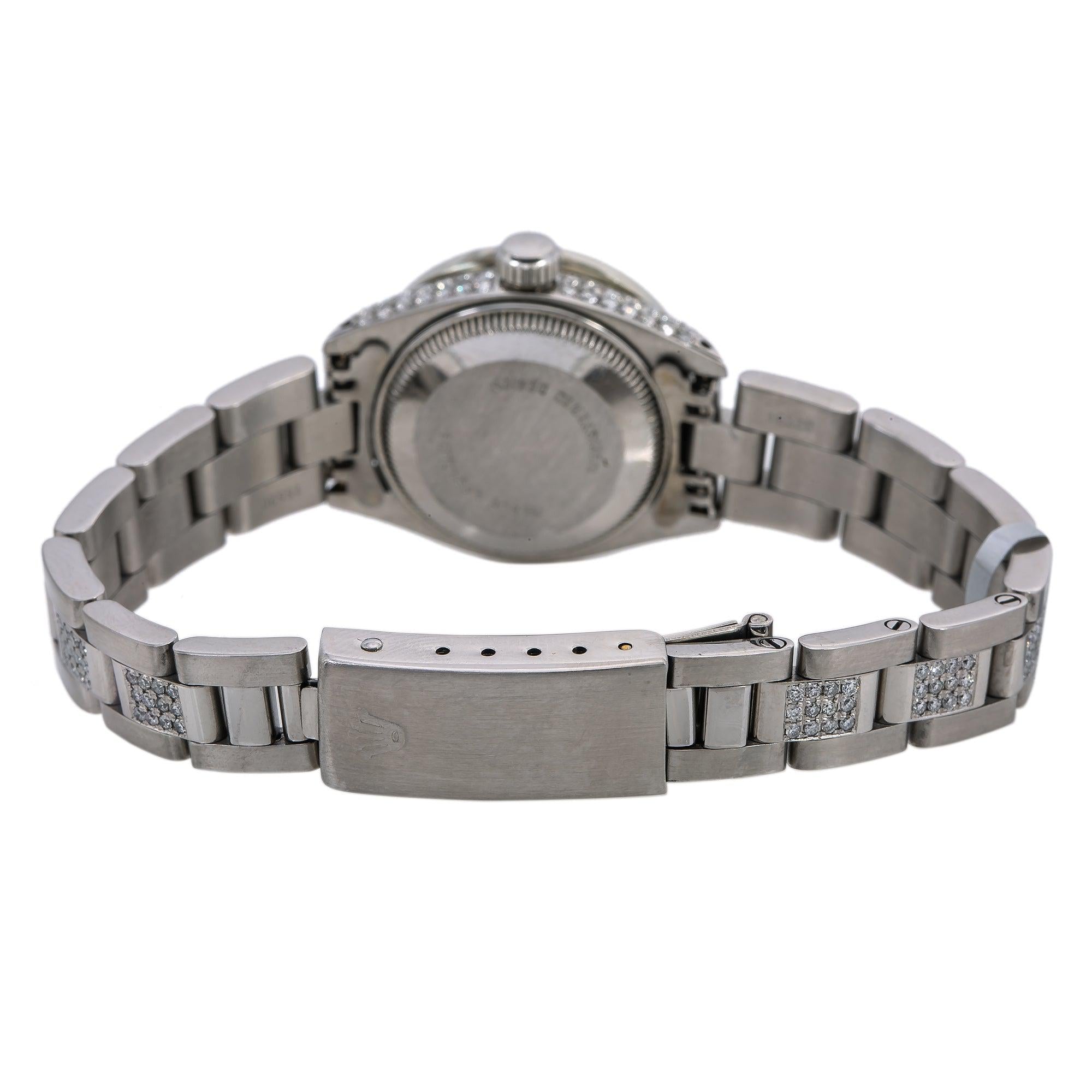 Rolex Datejust 26MM 6916 Black Roman Dial Diamond Bezel Stainless Steel Semi Diamond Oyster Bracelet 3.75ct