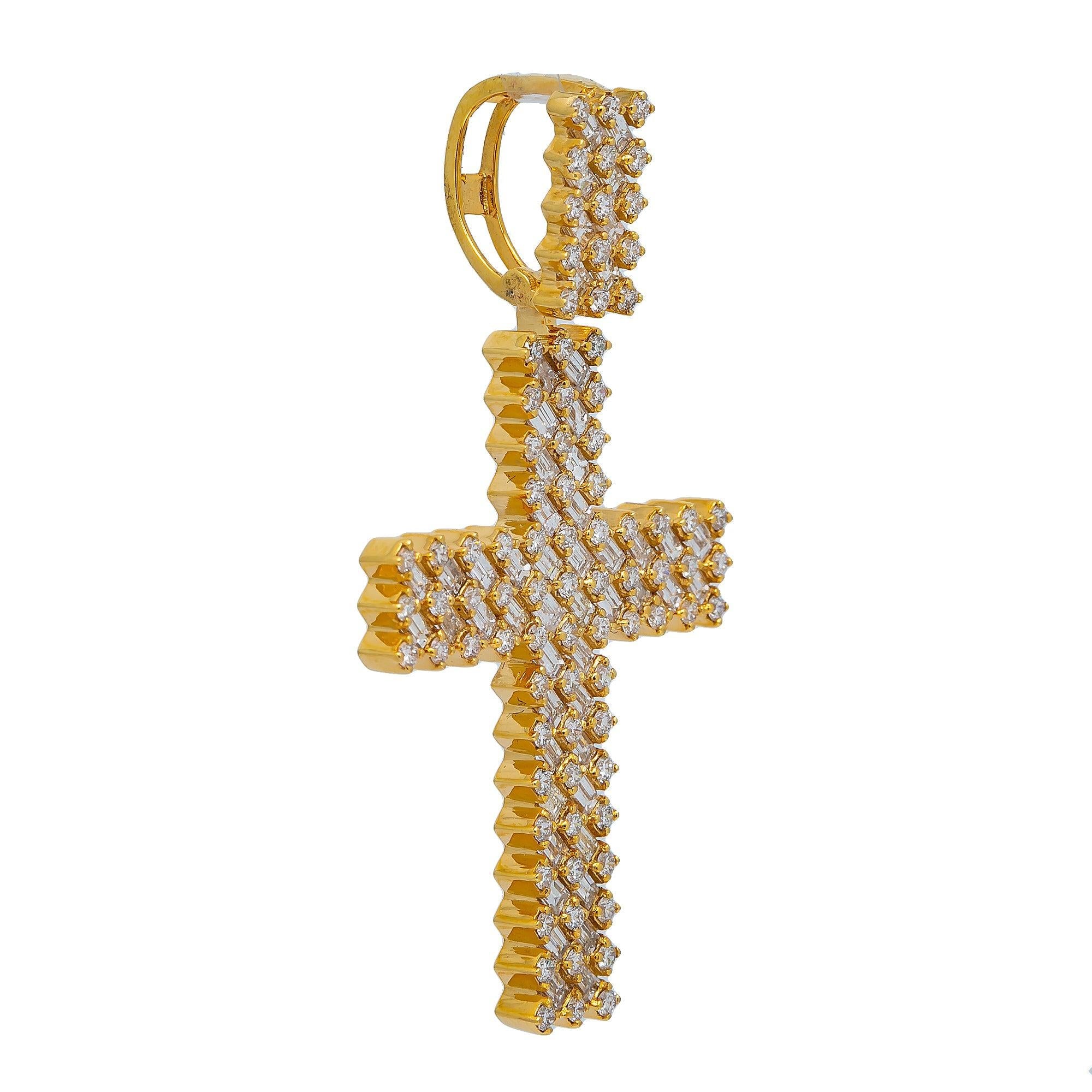 14K YELLOW GOLD BAGUETTE DIAMOND CROSS PENDANT
