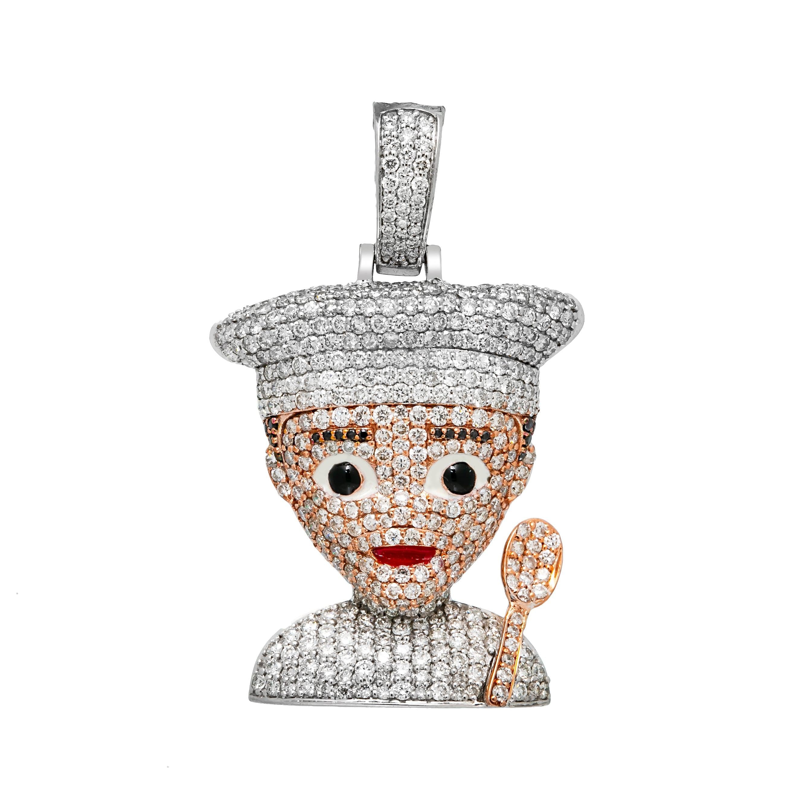 10K WHITE/ROSE GOLD DIAMOND CHEF EMOJI PENDANT