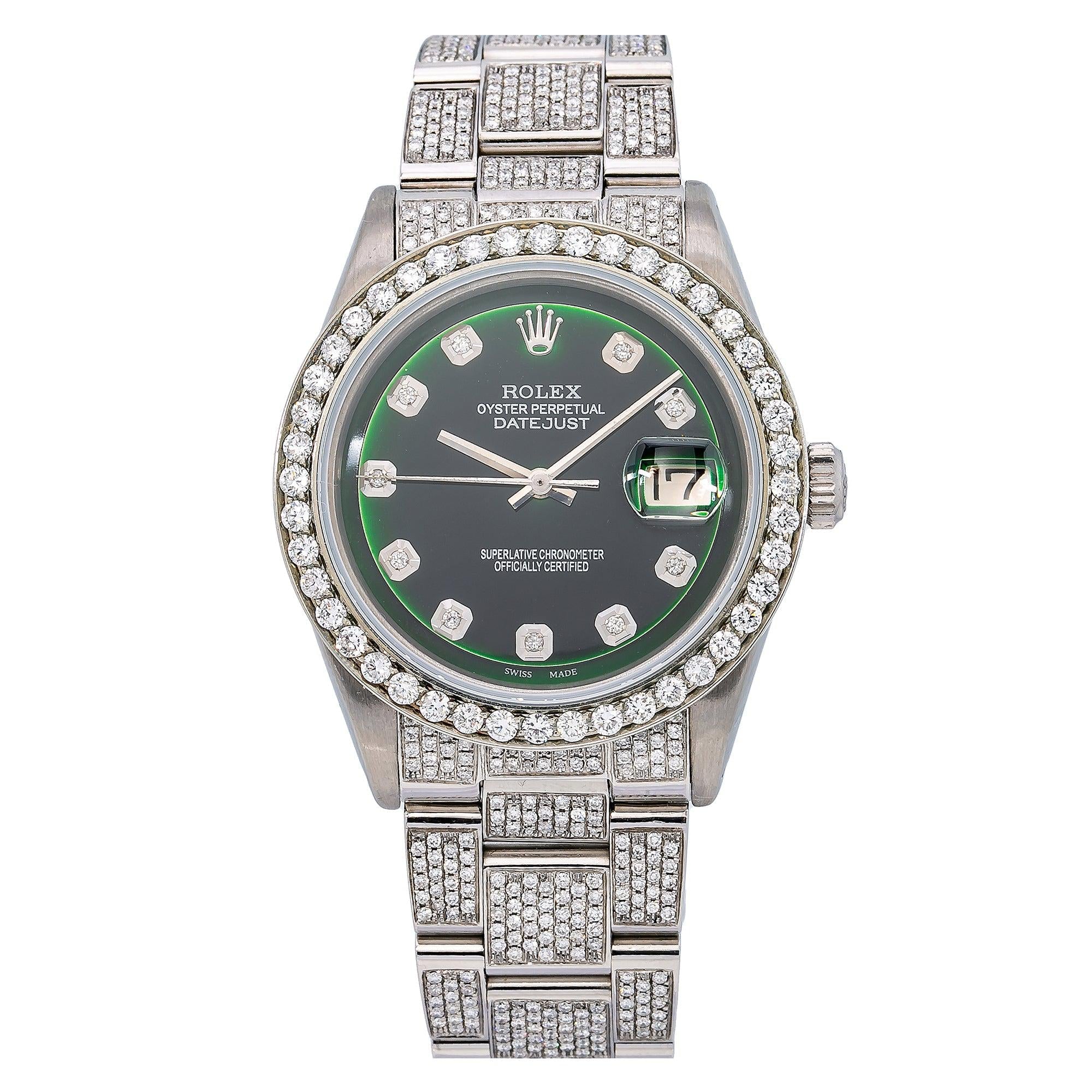 Rolex Datejust 36MM 1600 Green Diamond Dial Diamond Bezel Full Diamond Oyster Bracelet