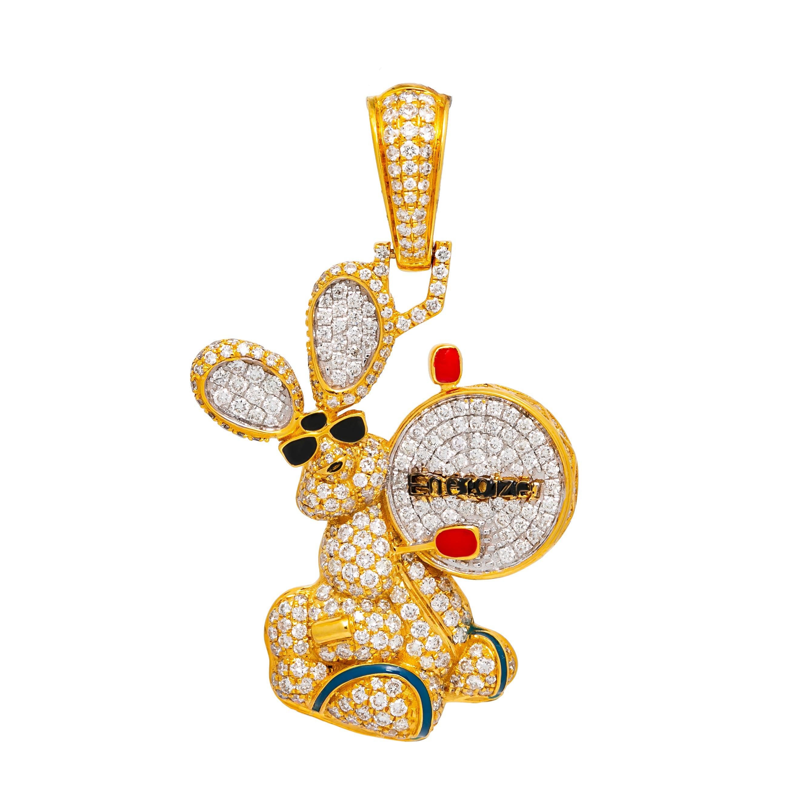 14K YELLOW GOLD RABBIT BATTERY DIAMOND PENDANT