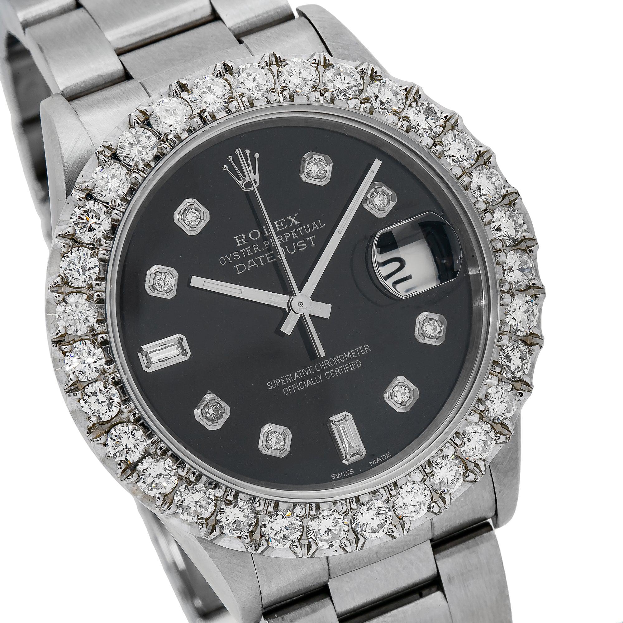 Rolex Datejust 16200 36MM Black Diamond Dial With Stainless Steel Oyster Bracelet