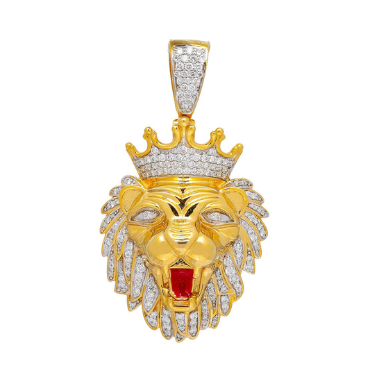 10K YELLOW GOLD DIAMOND LION HEAD PENDANT