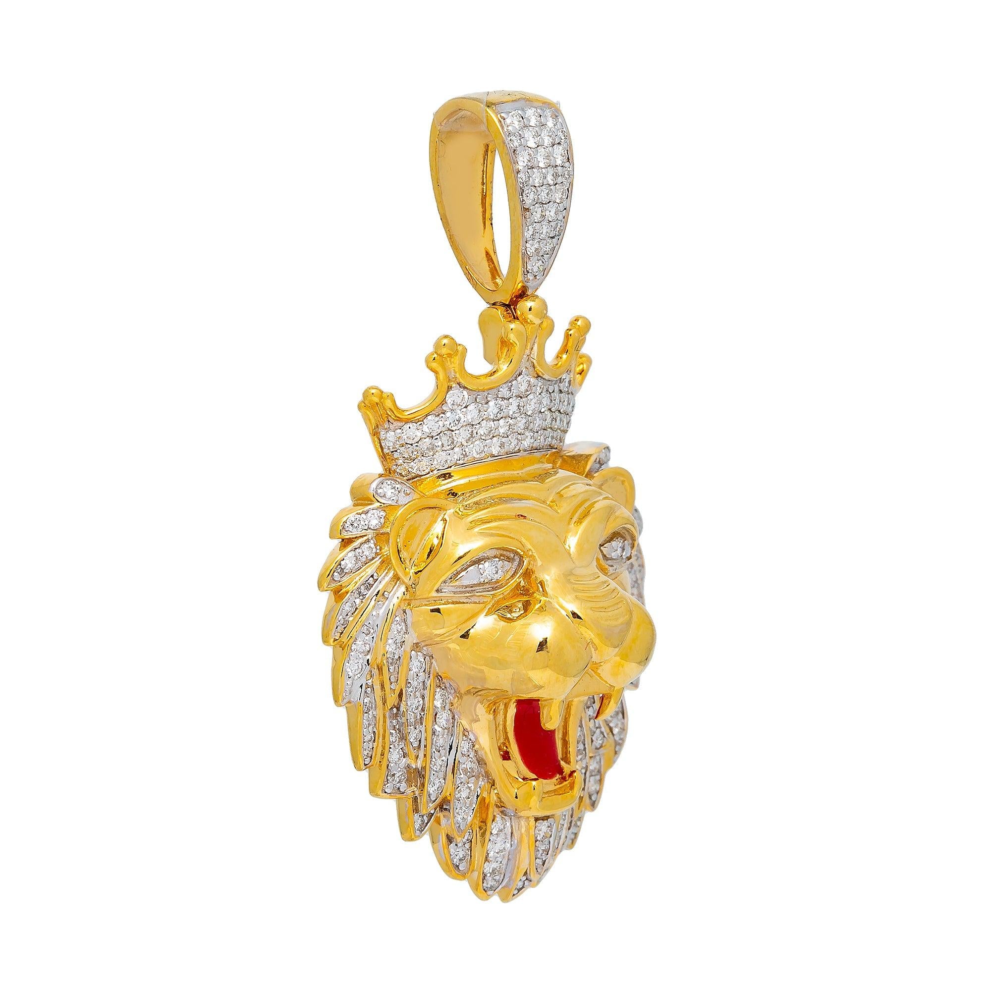 10K YELLOW GOLD DIAMOND LION HEAD PENDANT