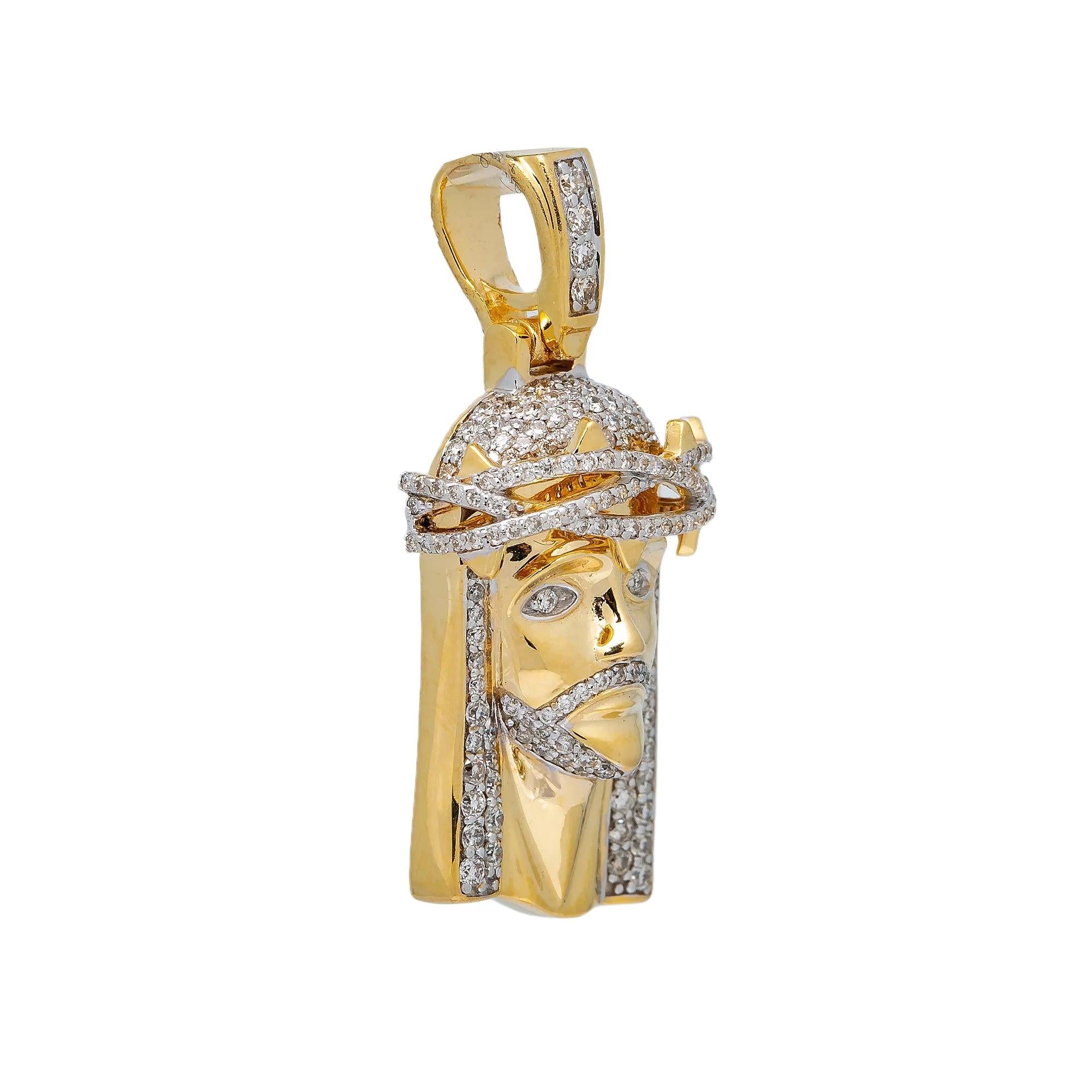 10K YELLOW GOLD DIAMOND JESUS HEAD PENDANT
