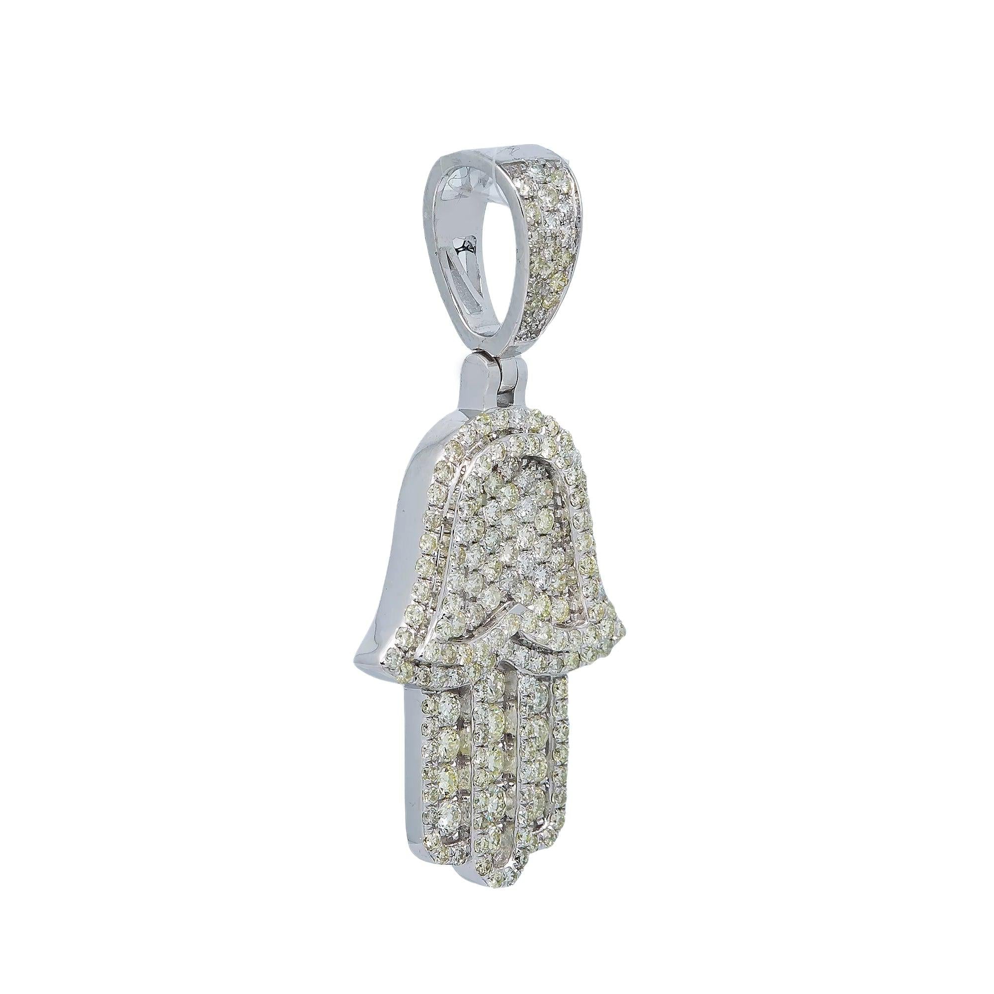 14K WHITE GOLD DIAMOND HAMSA PENDANT