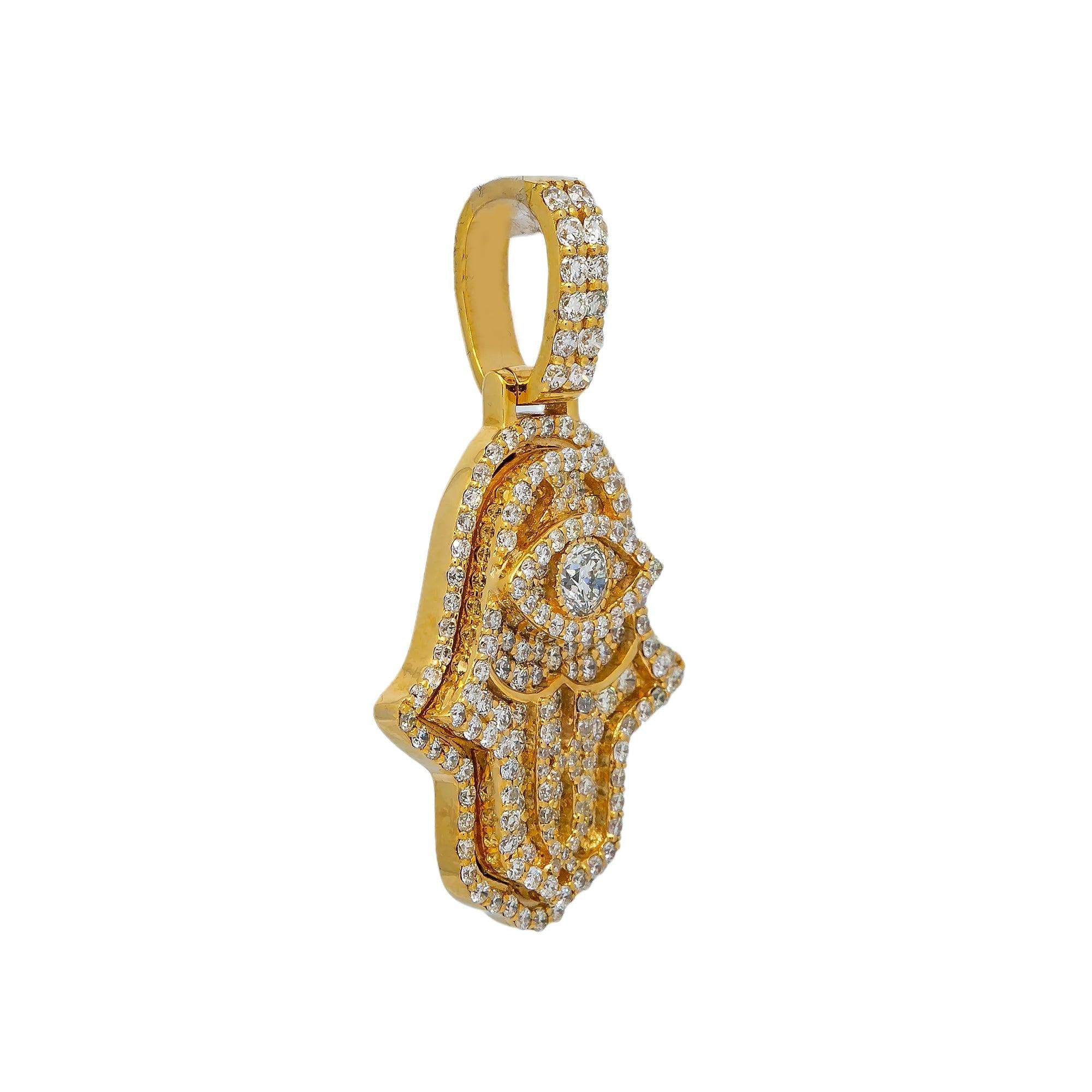 14K YELLOW GOLD DIAMOND HAMSA PENDANT