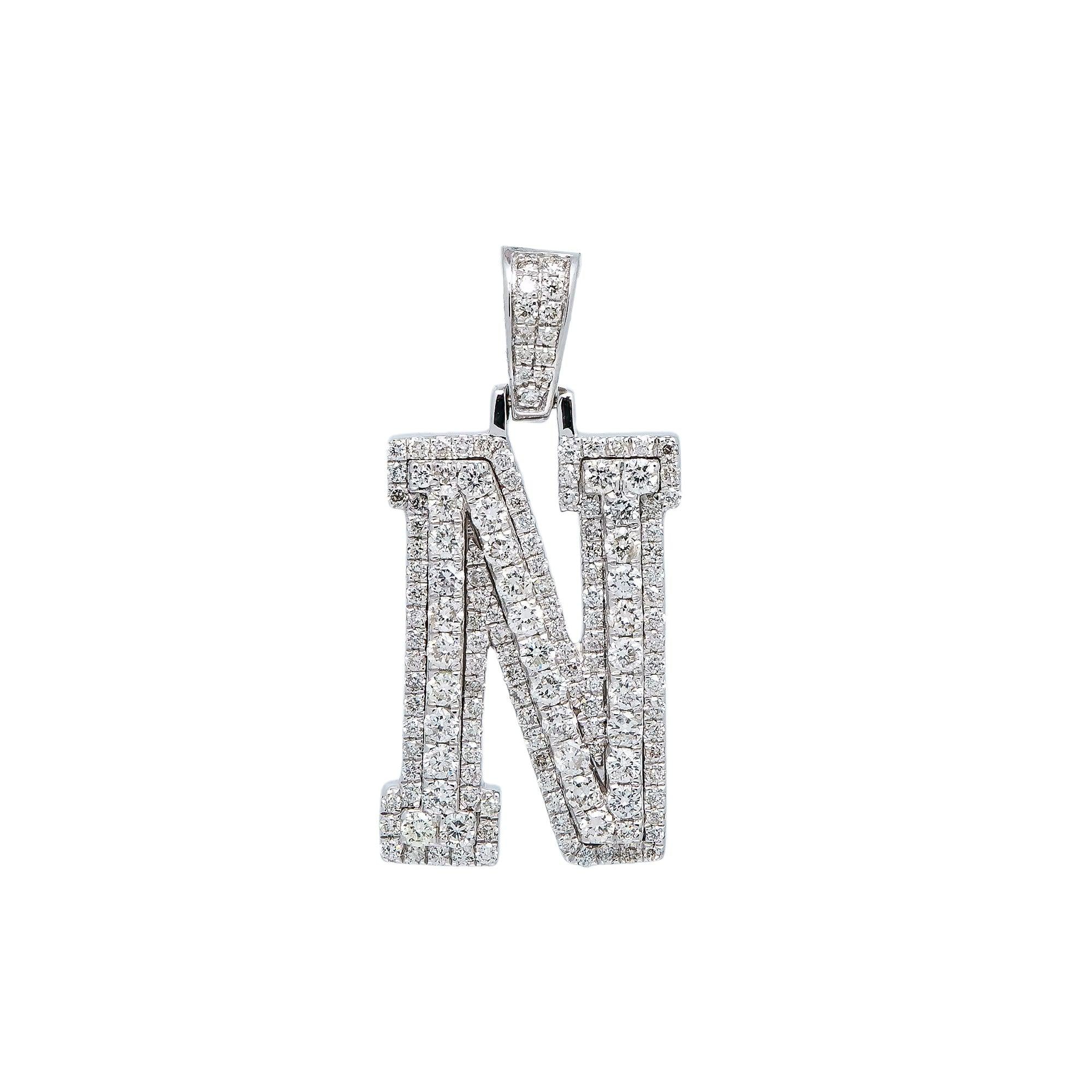 10K WHITE GOLD DIAMOND LETTER N PENDANT