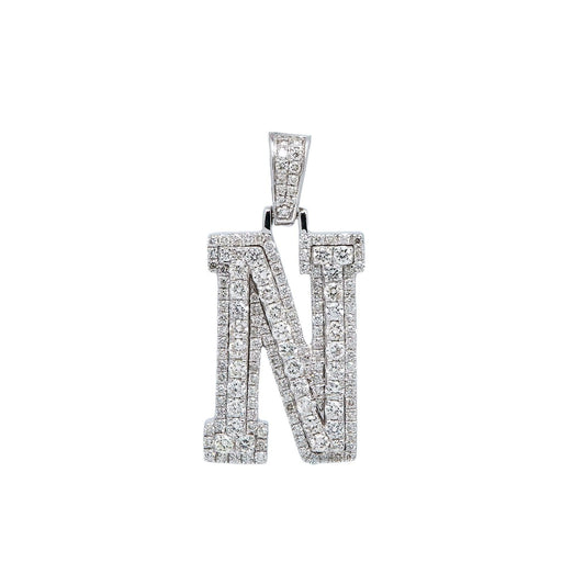 10K WHITE GOLD DIAMOND LETTER N PENDANT