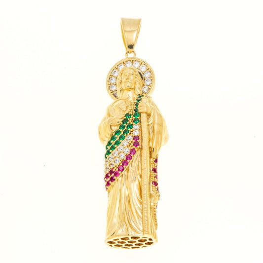 10K GOLD DIAMOND AND GEMSTONES ST. JUDE PENDANT 28.3G