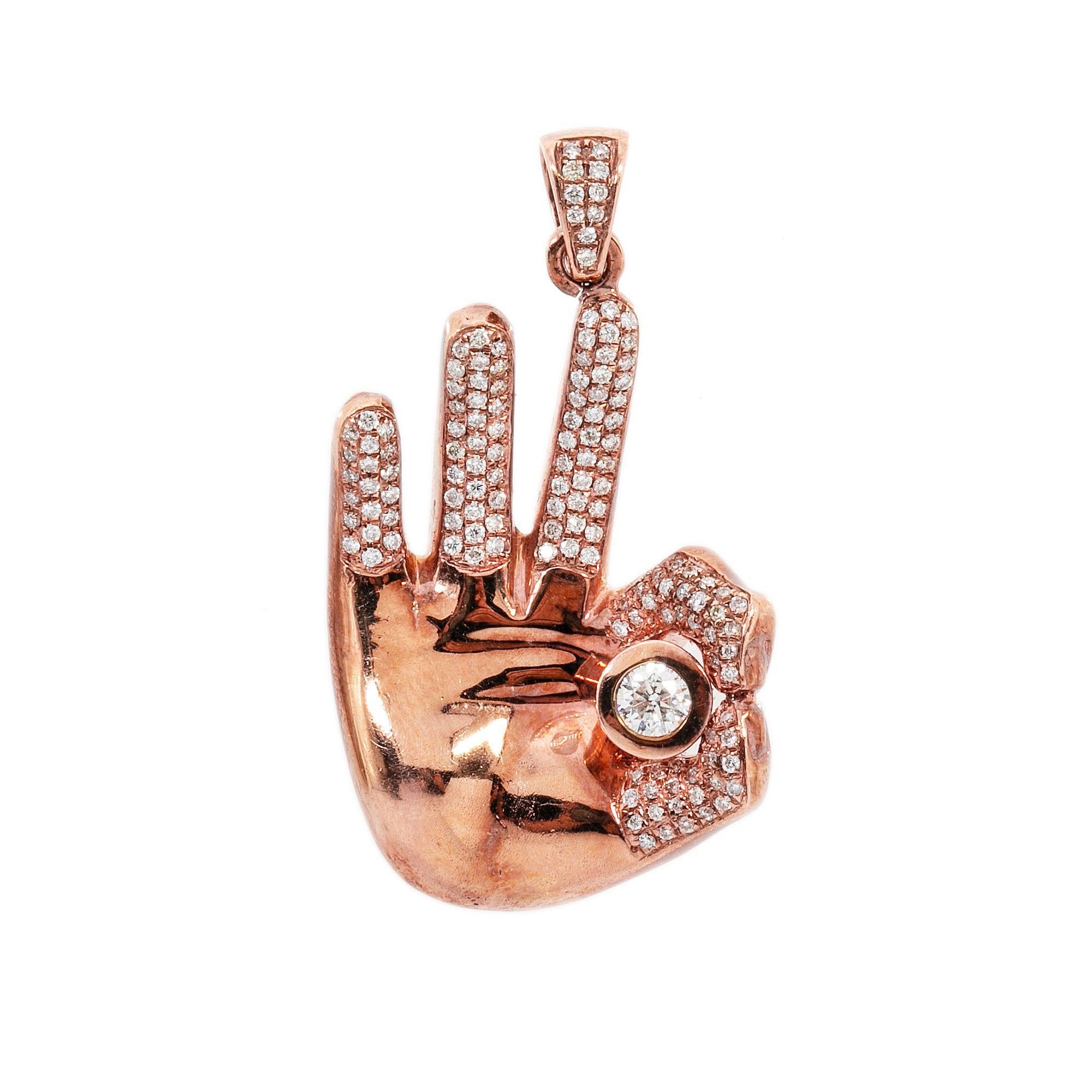 14K Rose OM Hand Women's Pendant with diamonds