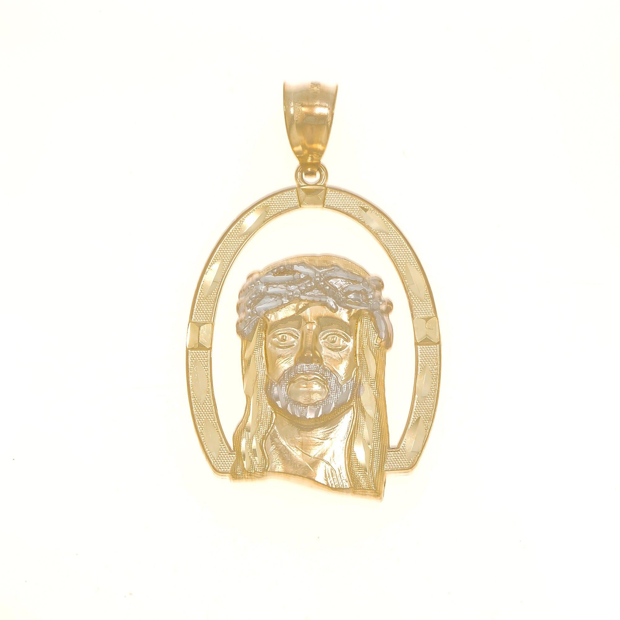 10K GOLD TWO TONE JESUS HEAD WITH CROWN OF THORNS PENDANT 4.7G