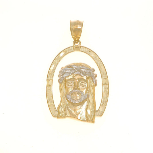 10K GOLD TWO TONE JESUS HEAD WITH CROWN OF THORNS PENDANT 4.7G