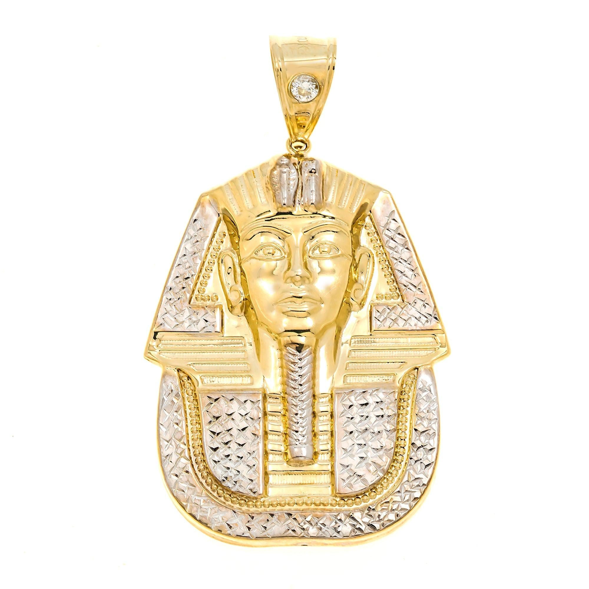 10K GOLD TWO TONE KING TUT WITH CZ STONE PENDANT 11.1G