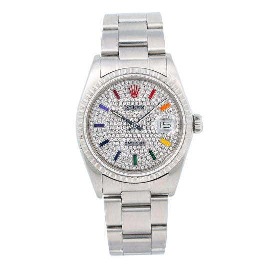 Rolex Datejust 16030 36MM Silver Diamond Dial With Stainless Steel Oyster Bracelet