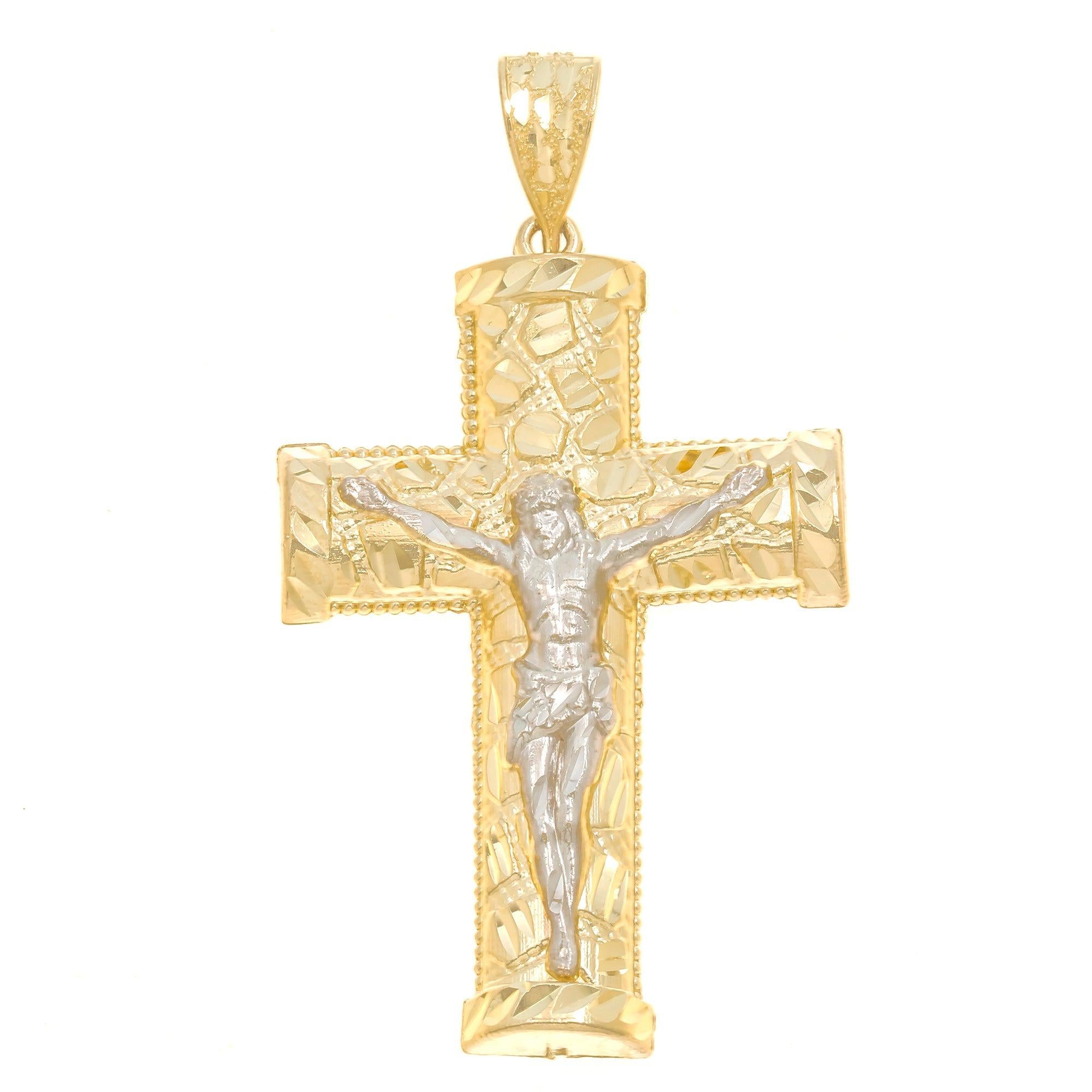 10K GOLD NUGGET TWO TONE CRUCIFIX PENDANT 6.1G