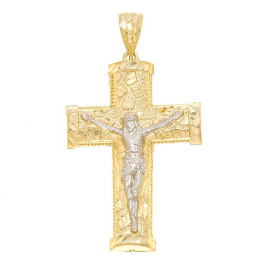 10K GOLD NUGGET TWO TONE CRUCIFIX PENDANT 6.1G