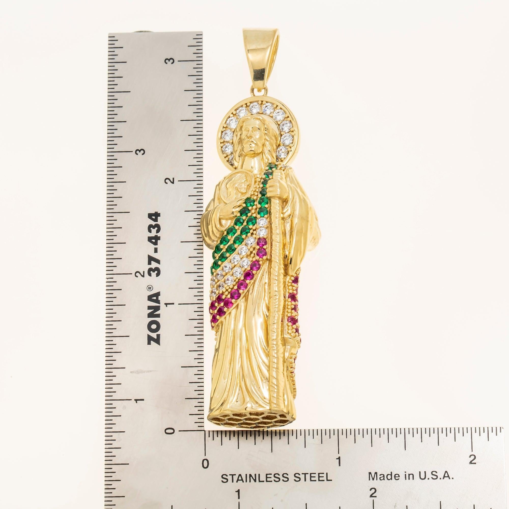 10K GOLD DIAMOND AND GEMSTONES ST. JUDE PENDANT 28.3G