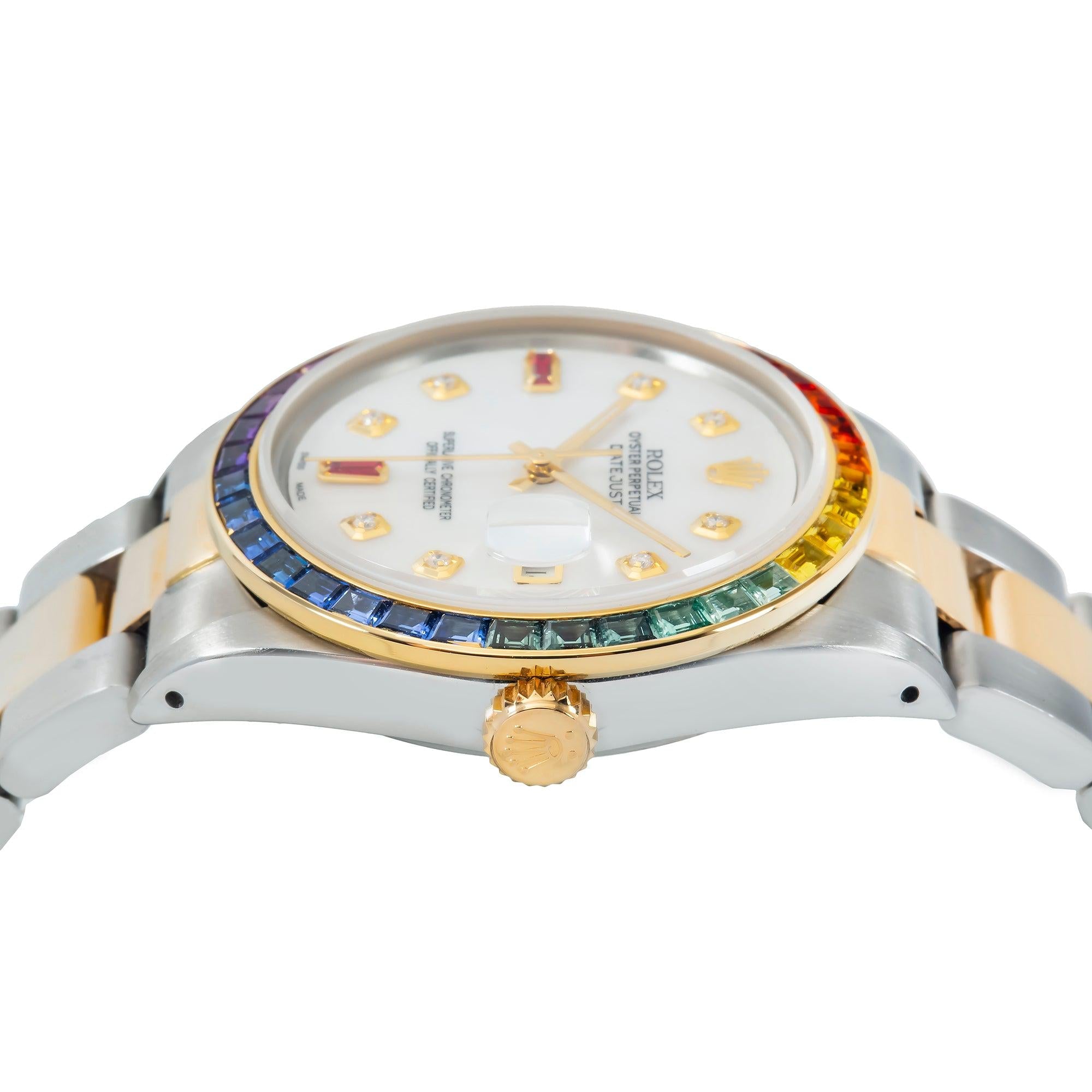 Rolex Datejust 36MM Mother Of Pearl Diamond And Ruby Dial With Rainbow Bezel