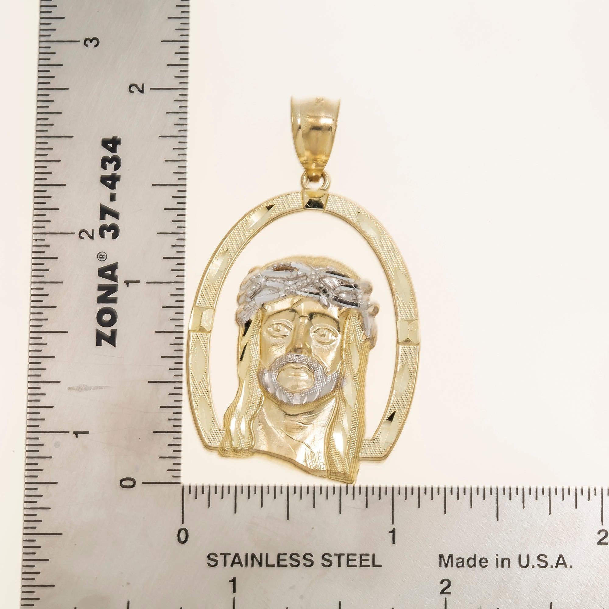 10K GOLD TWO TONE JESUS HEAD WITH CROWN OF THORNS PENDANT 4.7G
