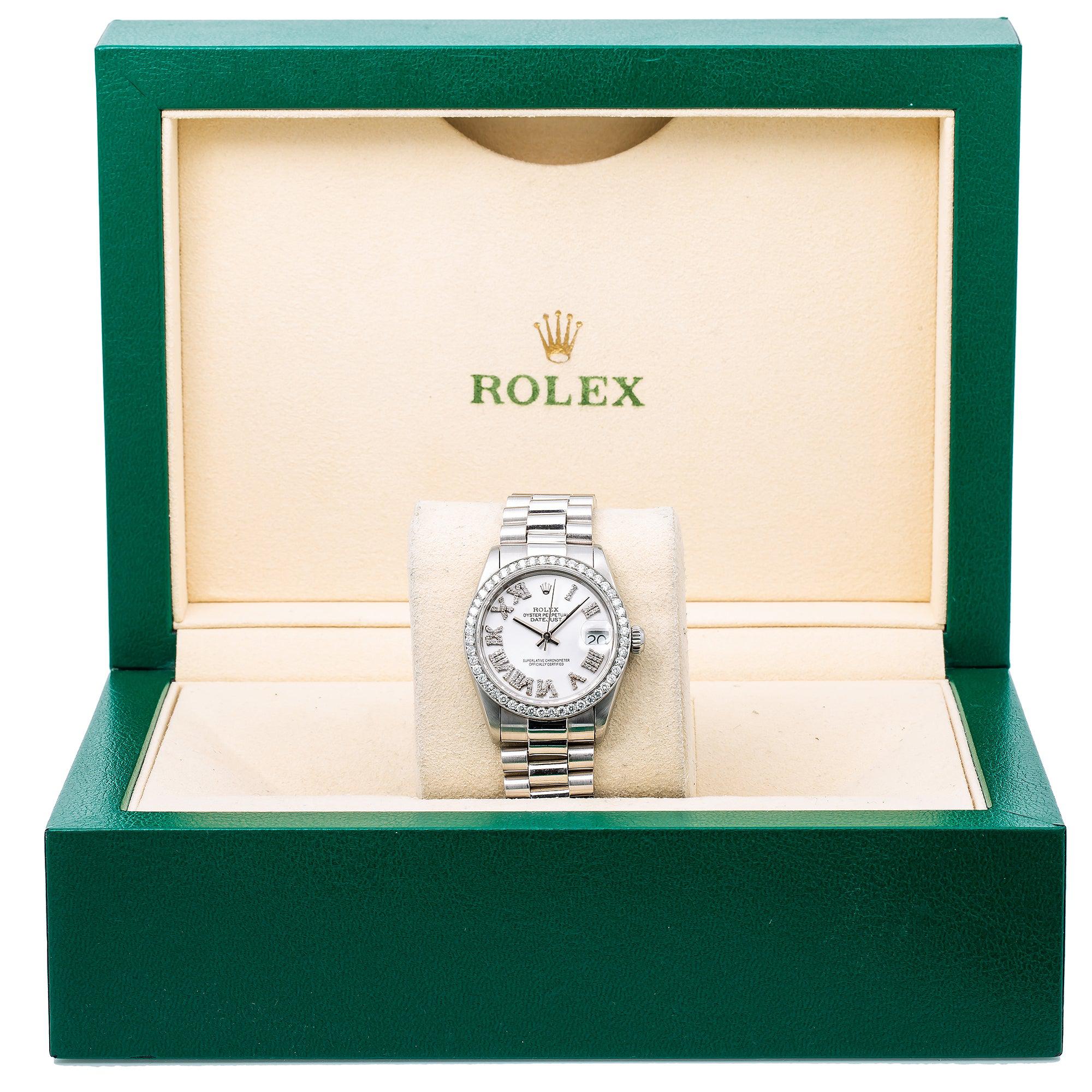 Rolex Datejust Diamond Watch 31MM Silver Diamond Roman Numeral Dial 1.05 CT