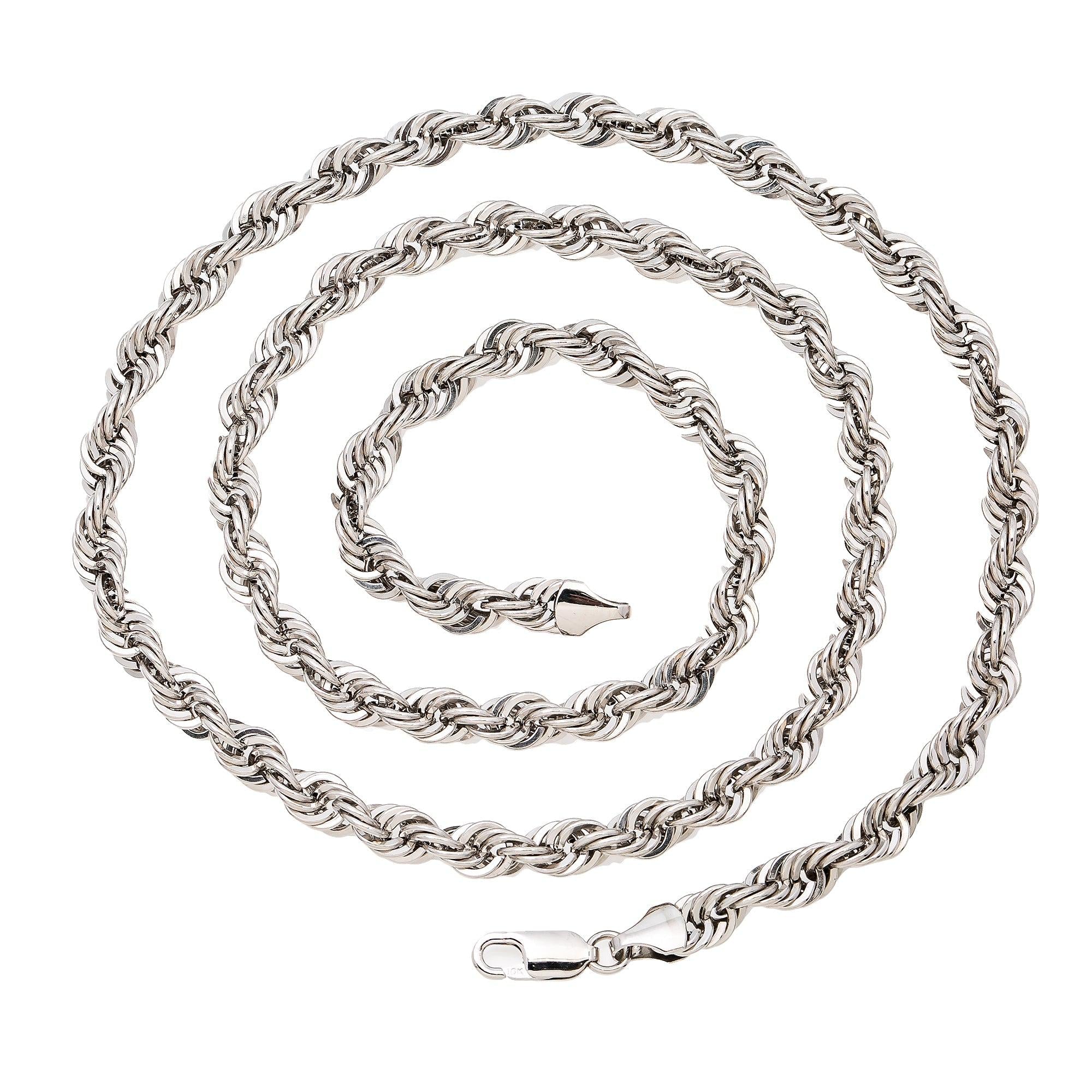 10K WHITE GOLD 5MM HOLLOW ROPE CHAIN