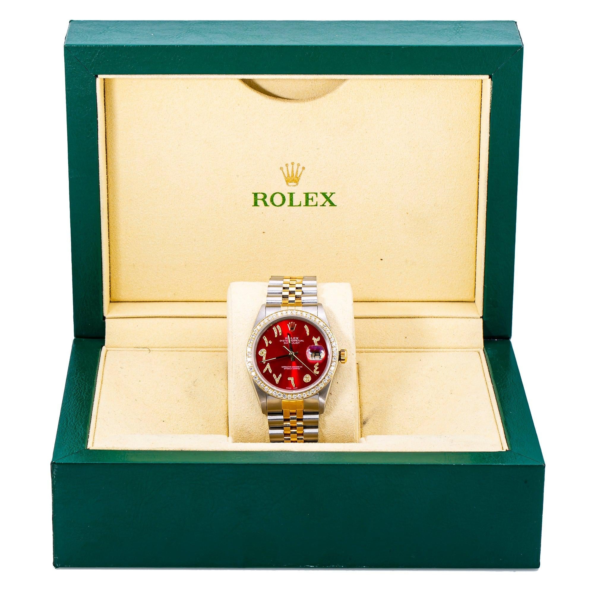 Rolex Datejust 16013 36MM Red Diamond Dial With Two Tone Bracelet