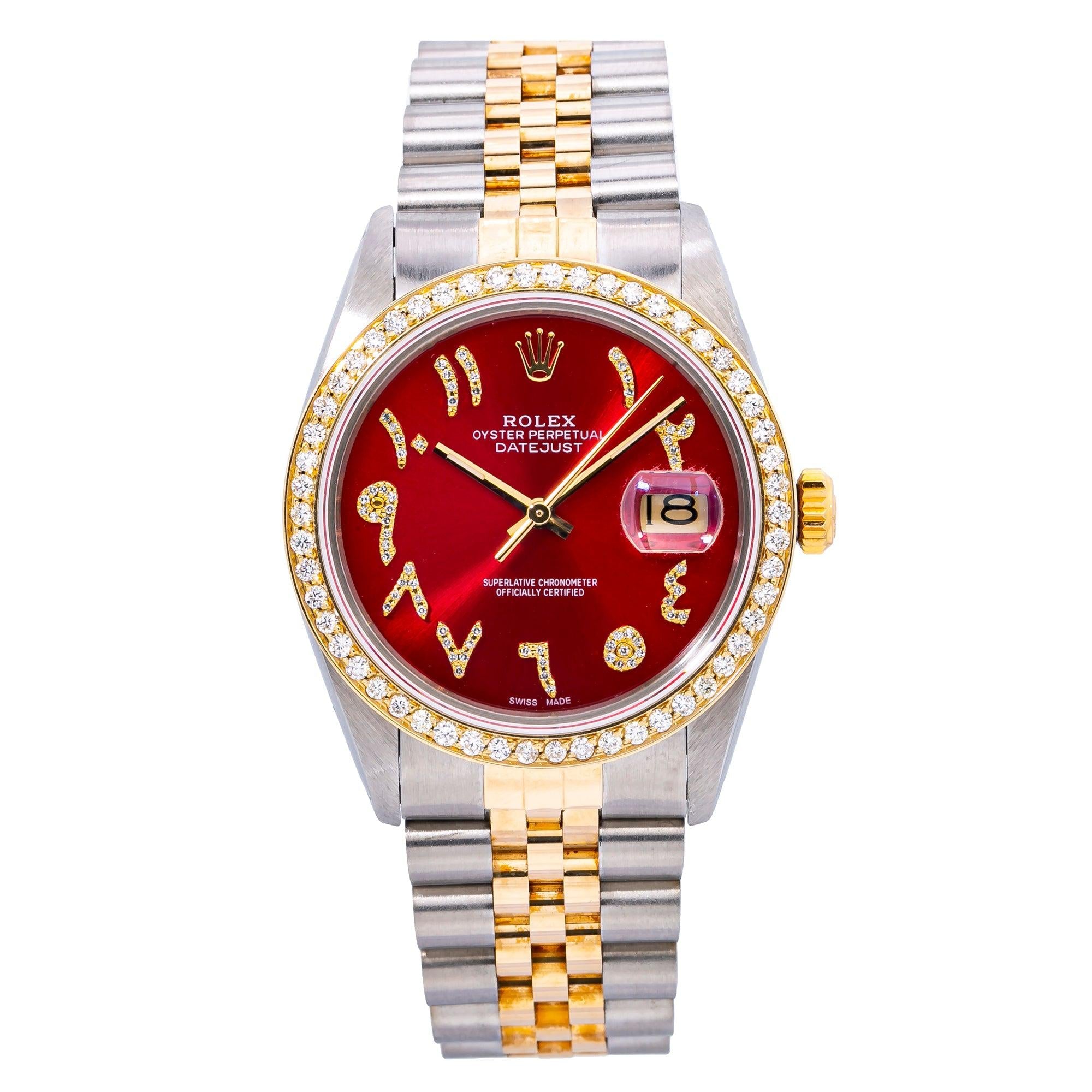 Rolex Datejust 16013 36MM Red Diamond Dial With Two Tone Bracelet