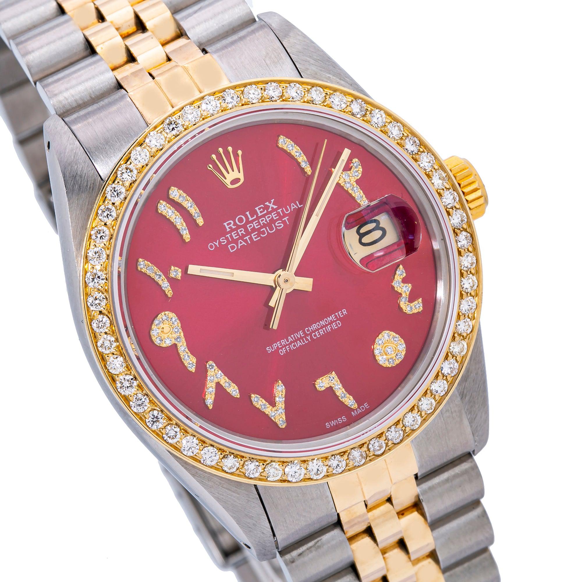 Rolex Datejust 16013 36MM Red Diamond Dial With Two Tone Bracelet