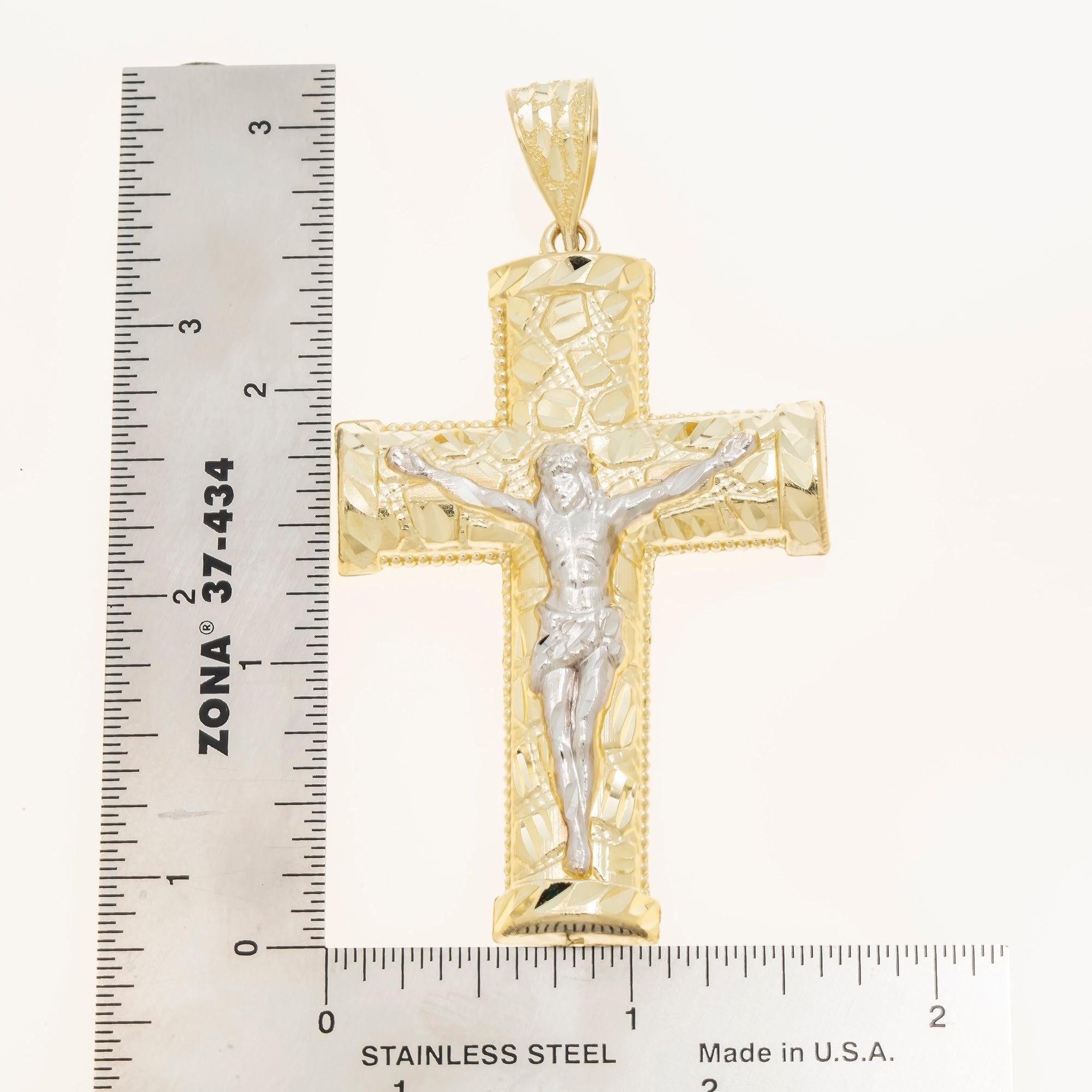 10K GOLD NUGGET TWO TONE CRUCIFIX PENDANT 6.1G