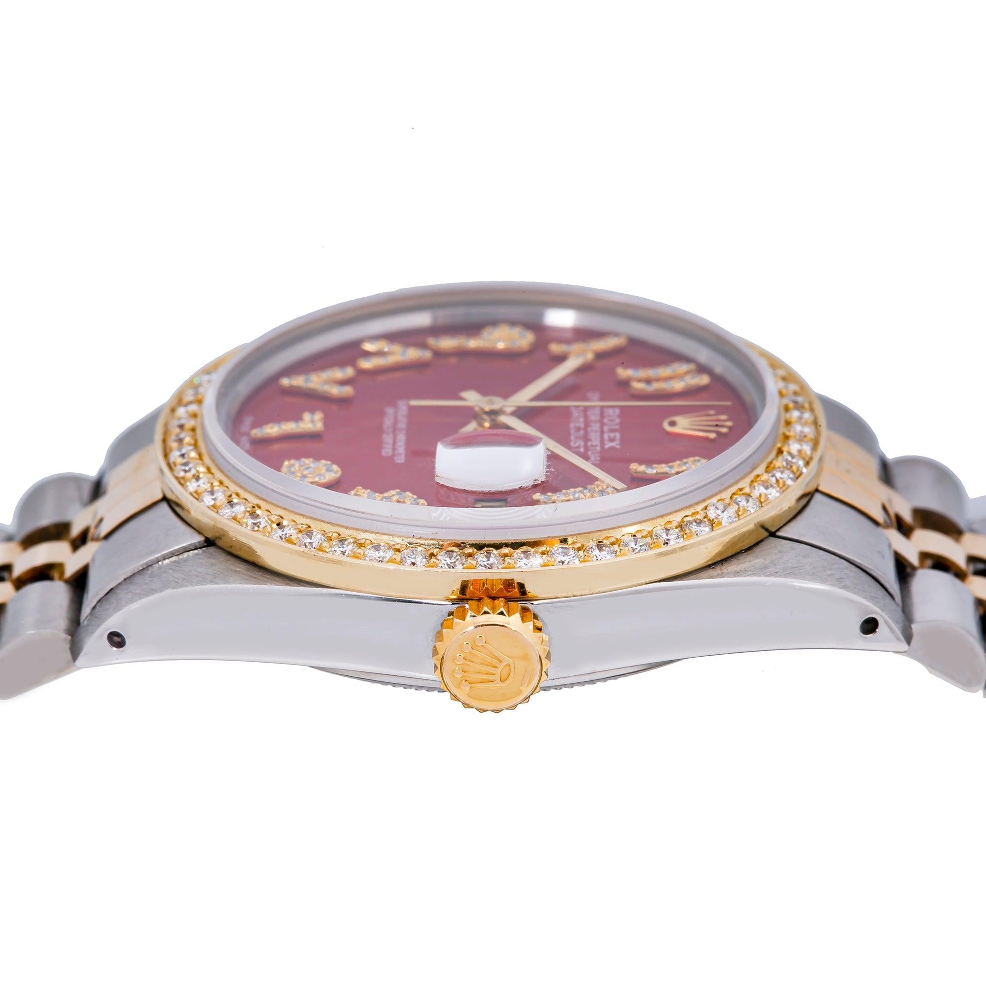 Rolex Datejust 16013 36MM Red Diamond Dial With Two Tone Bracelet
