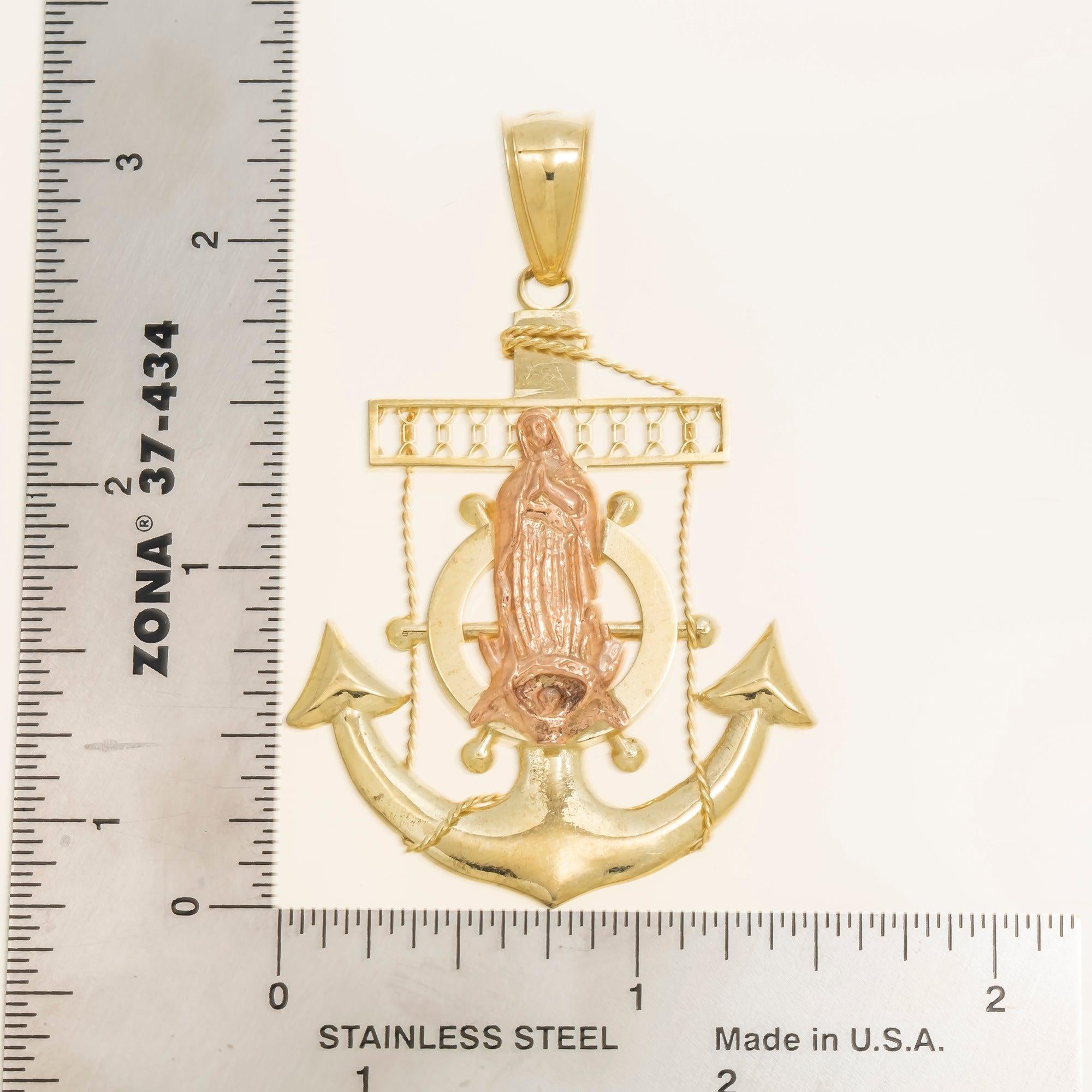 10K GOLD TWO TONE MOTHER MARY ANCHOR PENDANT 10.3G