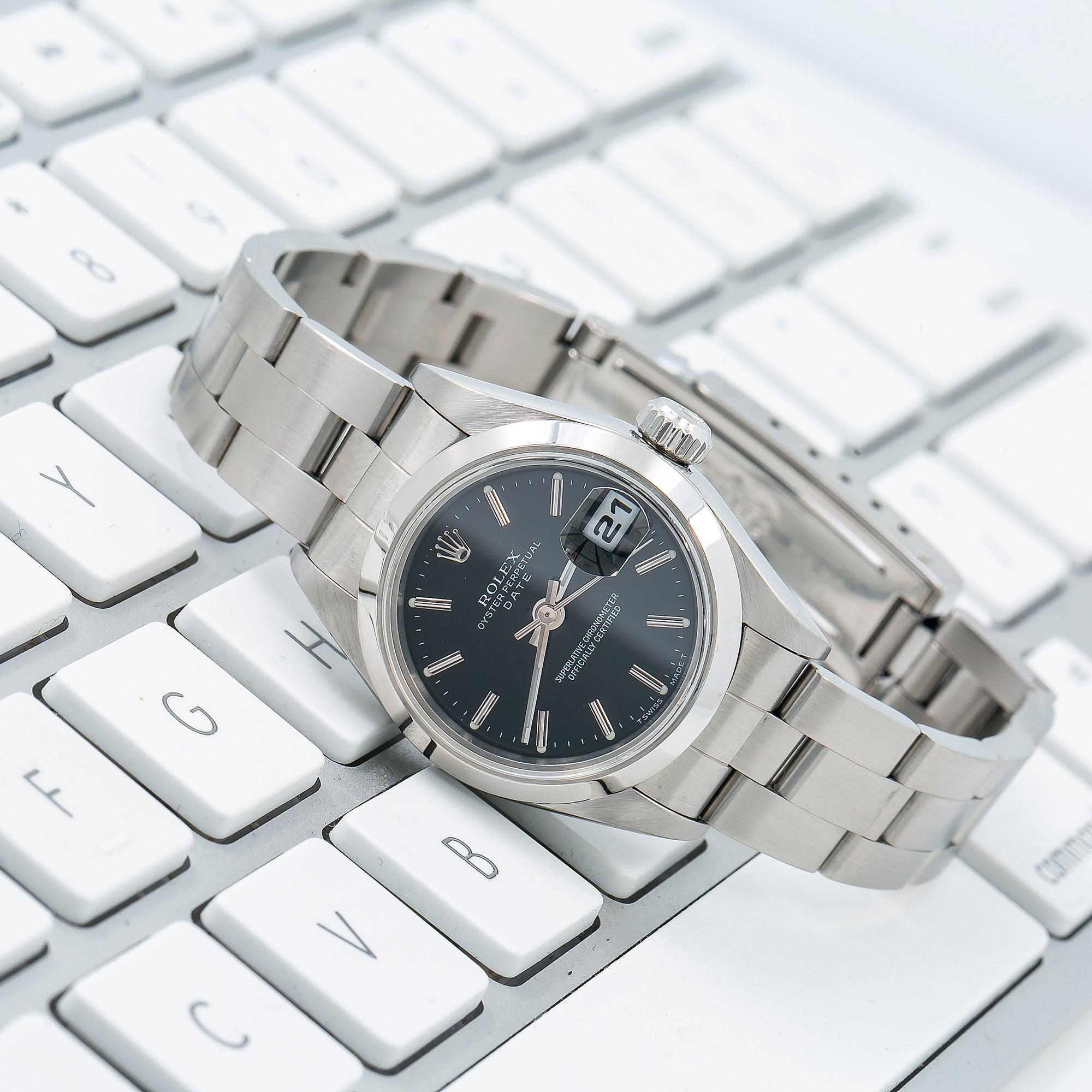 Rolex Oyster Perpetual Lady Date 69160 26MM Black Dial With Stainless Steel Oyster Bracelet