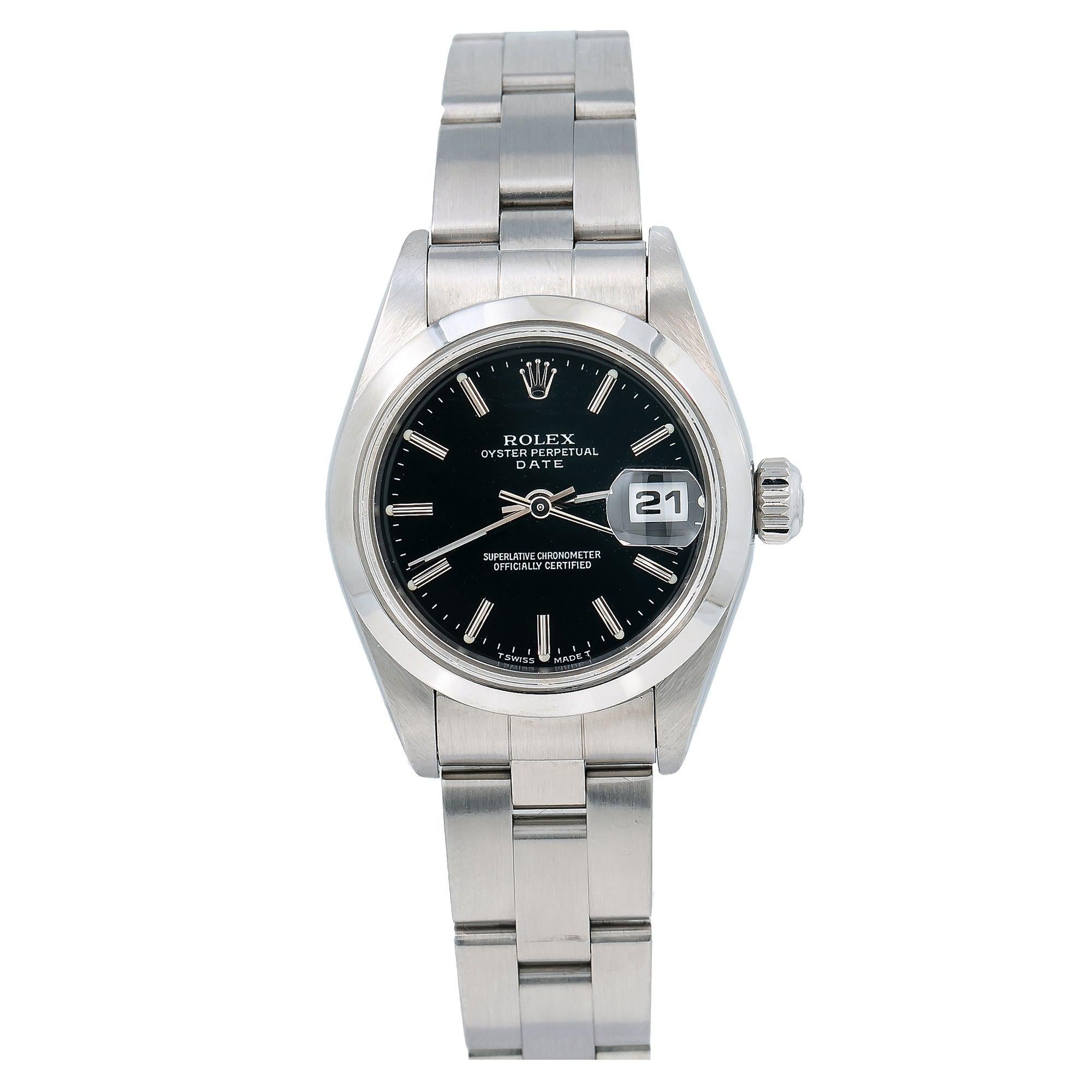 Rolex Oyster Perpetual Lady Date 69160 26MM Black Dial With Stainless Steel Oyster Bracelet