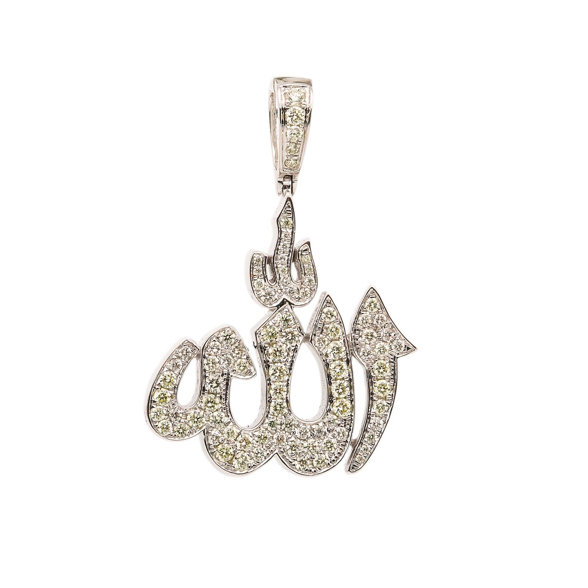 Men's 14K White Gold "Allah" Pendant with 0.85 CT Diamonds