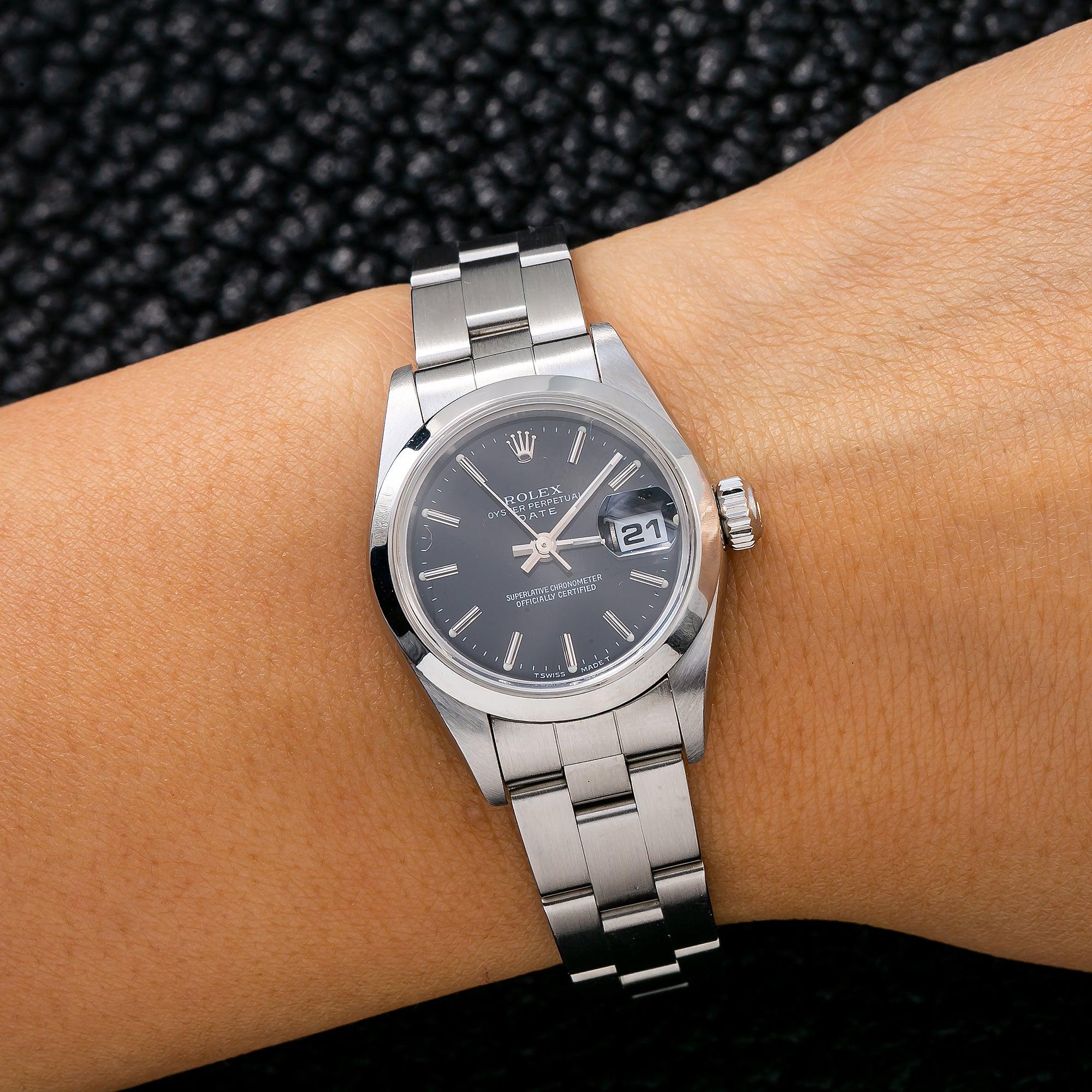 Rolex Oyster Perpetual Lady Date 69160 26MM Black Dial With Stainless Steel Oyster Bracelet