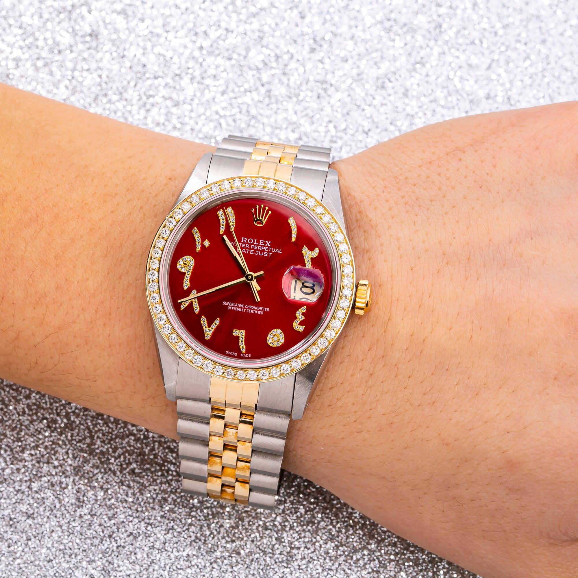 Rolex Datejust 16013 36MM Red Diamond Dial With Two Tone Bracelet