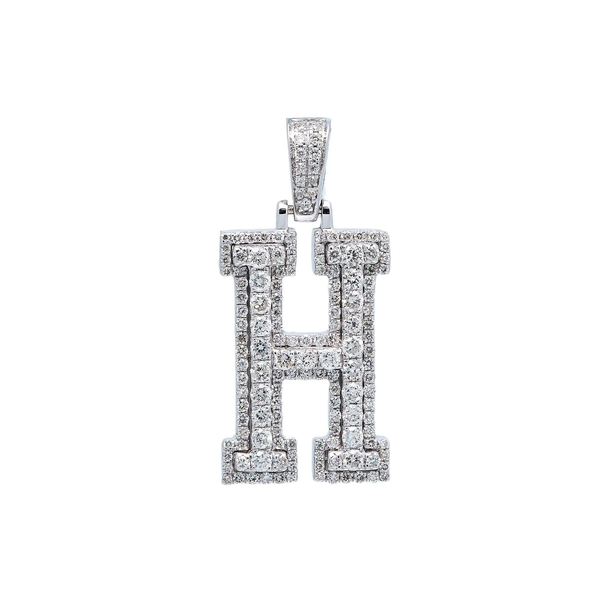 10K WHITE GOLD DIAMOND LETTER H PENDANT