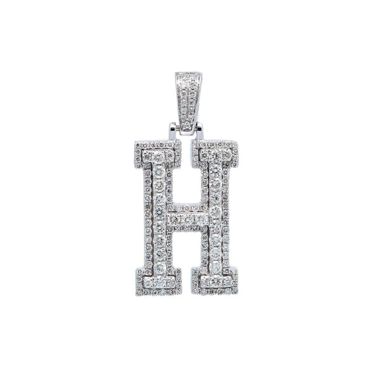 10K WHITE GOLD DIAMOND LETTER H PENDANT