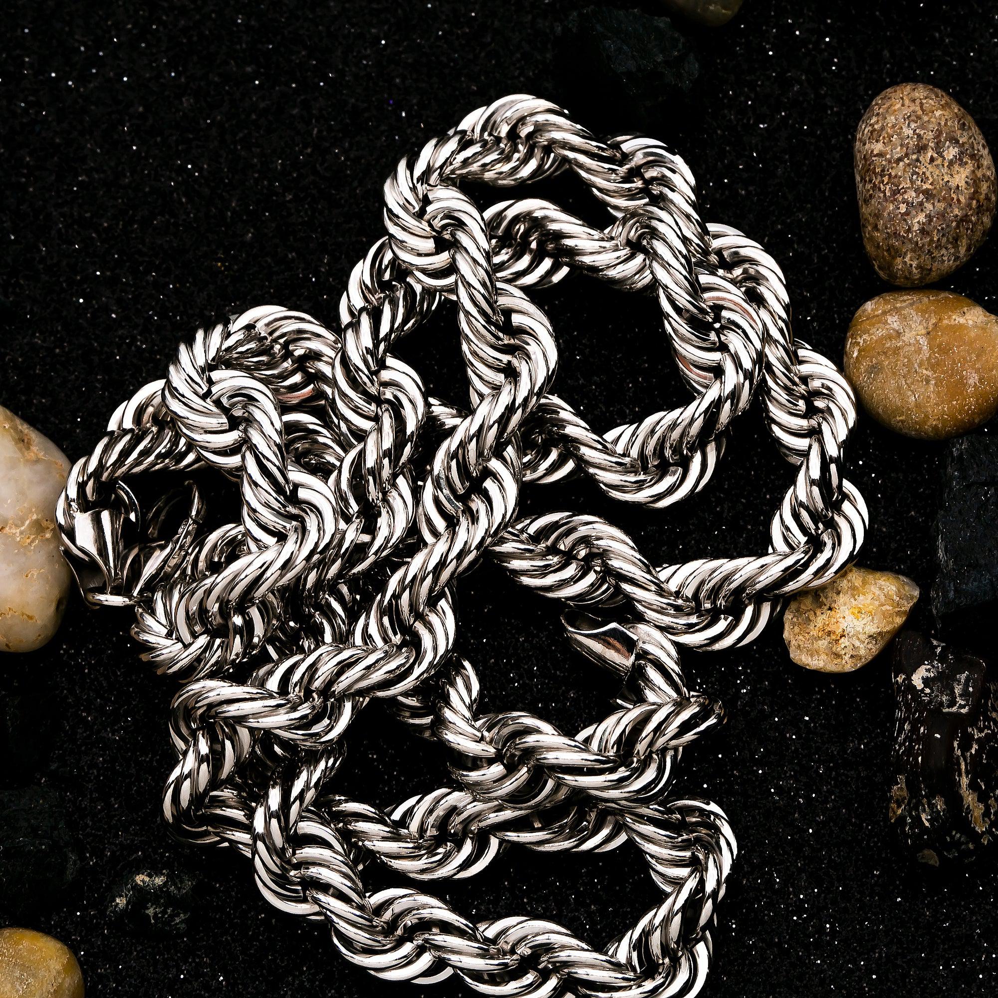 10K WHITE GOLD 7MM MILLENNIUM ROPE CHAIN