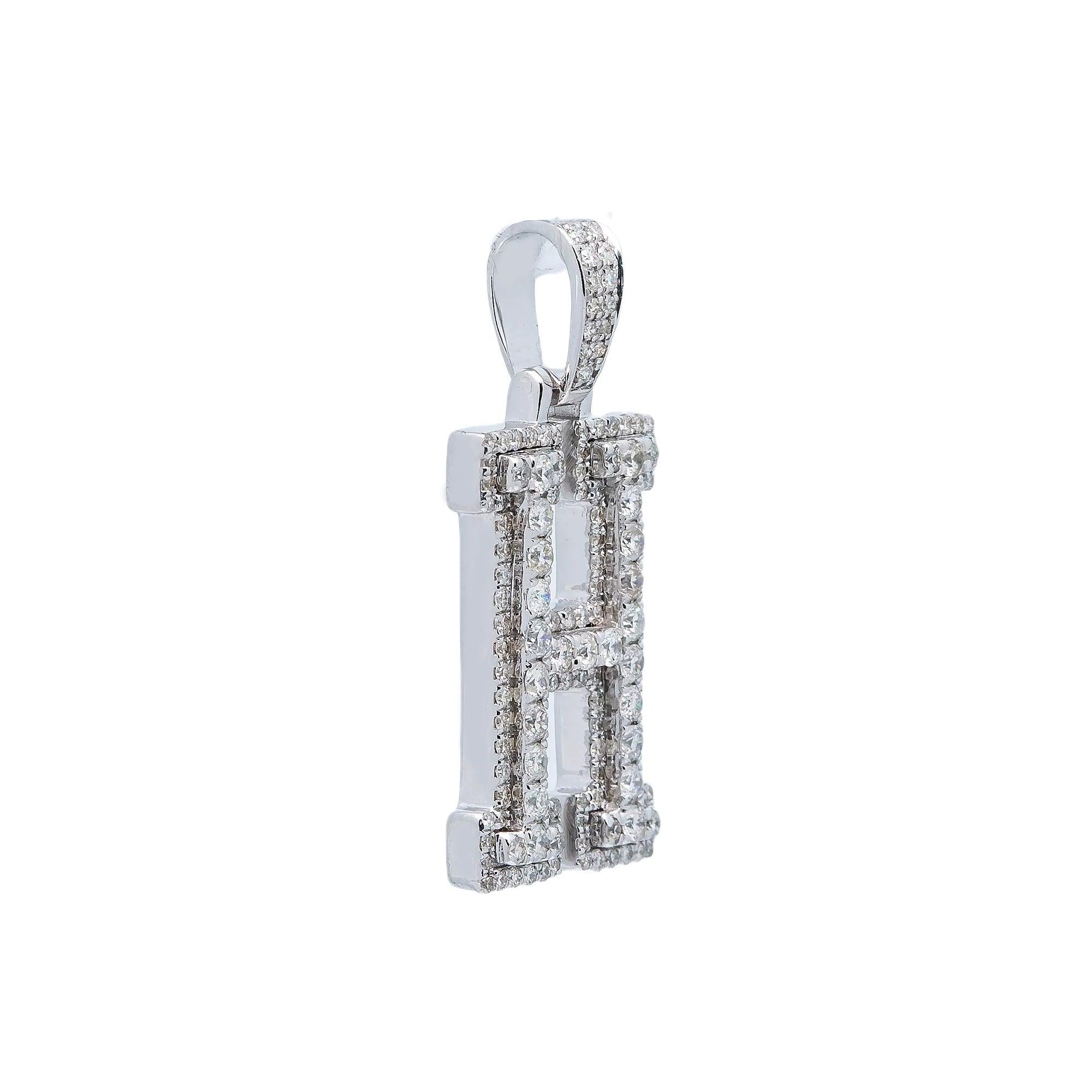 10K WHITE GOLD DIAMOND LETTER H PENDANT