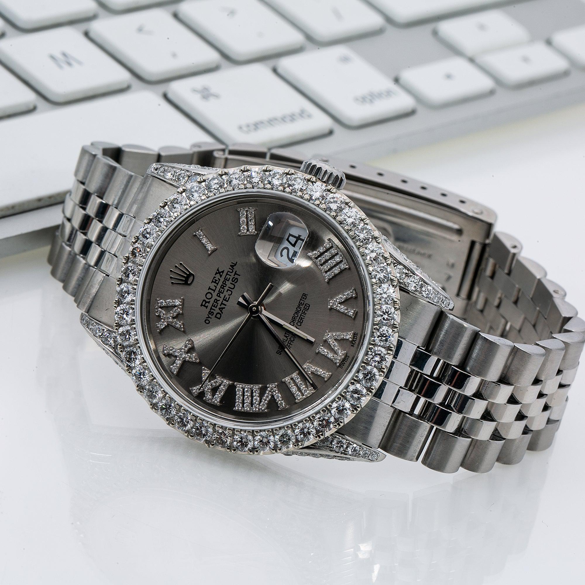 Rolex Datejust Diamond Watch, 16014 36mm, Grey Diamond Dial With 3.5 CT Diamonds