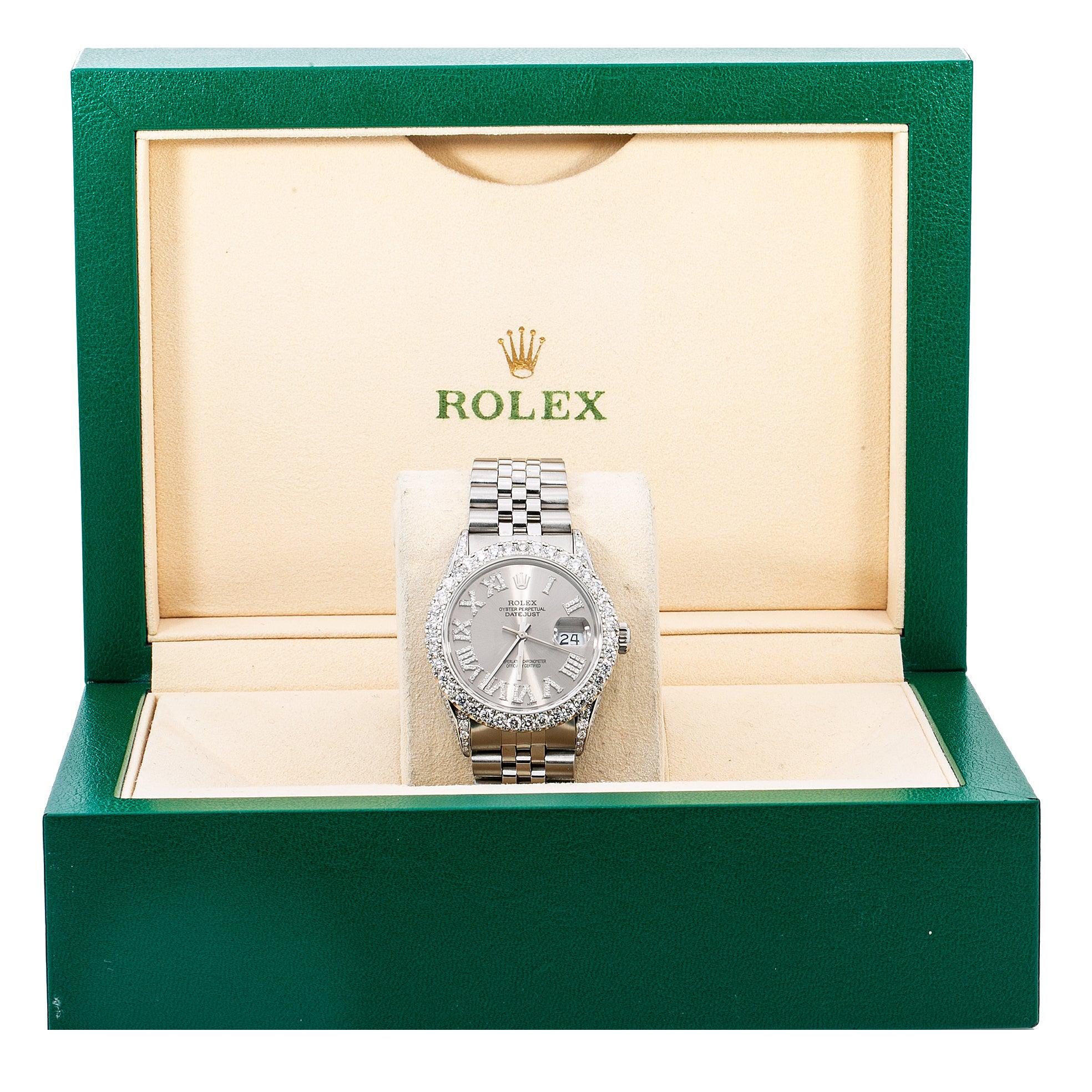 Rolex Datejust Diamond Watch, 16014 36mm, Grey Diamond Dial With 3.5 CT Diamonds