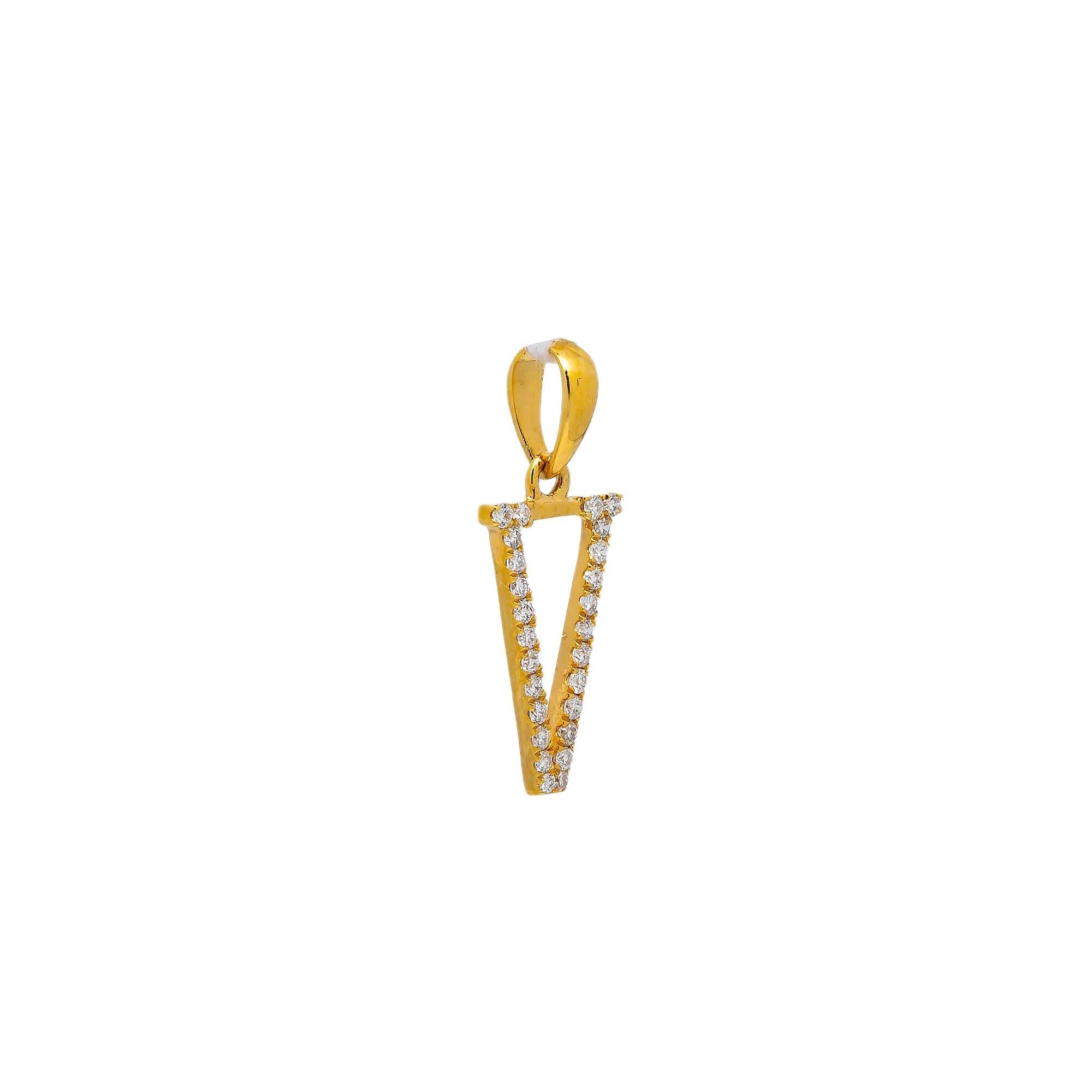 14K YELLOW GOLD DIAMOND LETTER V PENDANT