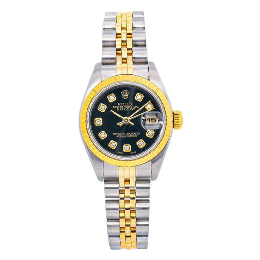 Rolex Lady-Datejust 69173 26MM Black Diamond Dial With Two Tone Jubilee Bracelet