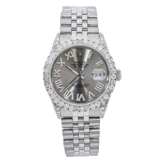 Rolex Datejust Diamond Watch, 16014 36mm, Grey Diamond Dial With 3.5 CT Diamonds