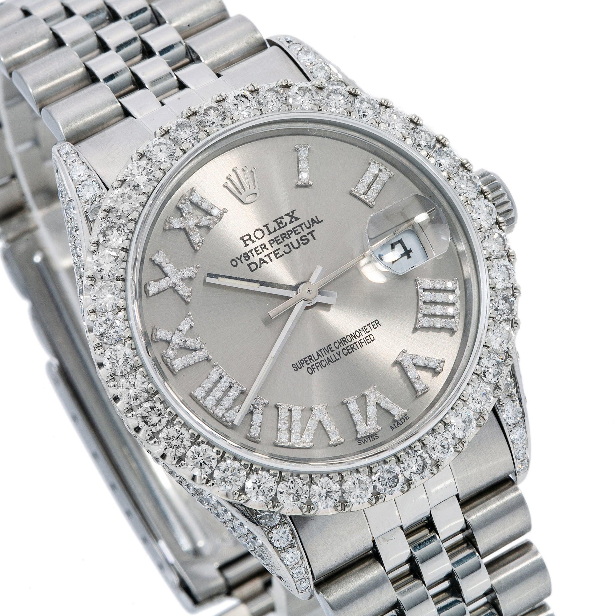Rolex Datejust Diamond Watch, 16014 36mm, Grey Diamond Dial With 3.5 CT Diamonds
